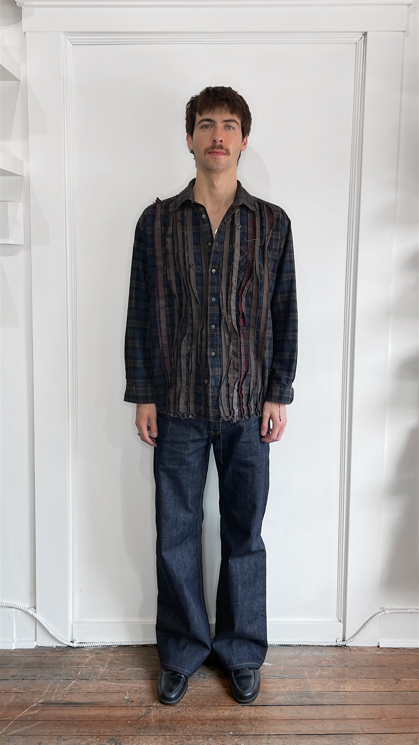 Needles Navy & Brown Multicolour Rebuild Flannel Shirt Extra Large