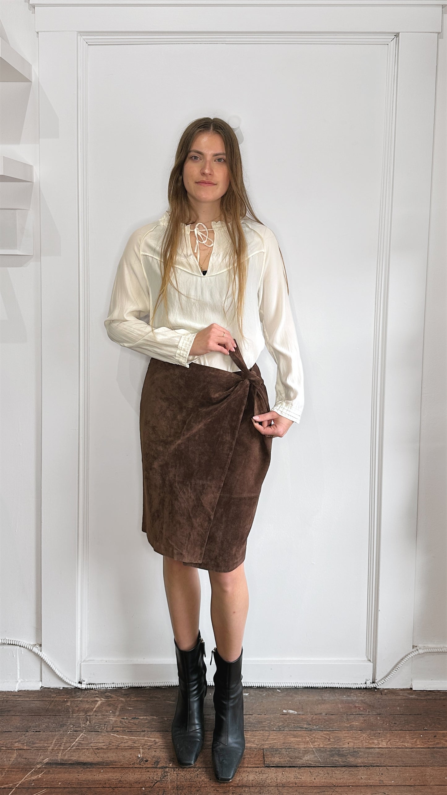 Randolph Duke Dark Brown Suede Wrap Skirt 16