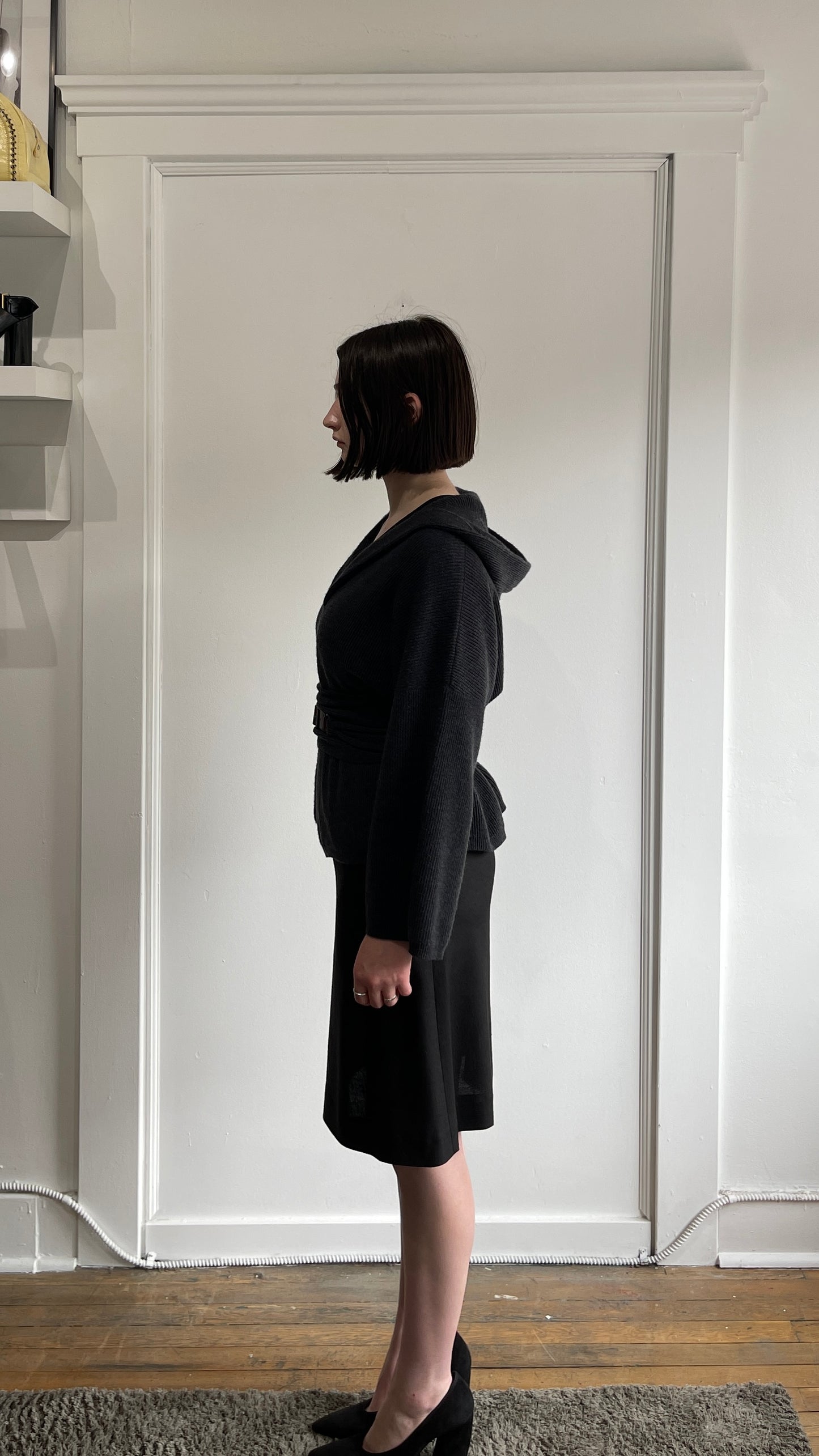 Brunello Cucinelli Dark Grey Belted & Hooded Cashmere Cardigan XXS