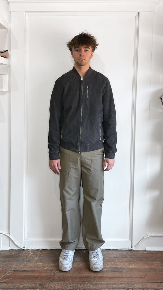 All Saints Grey Suede Kemble Bomber Jacket Extra Large