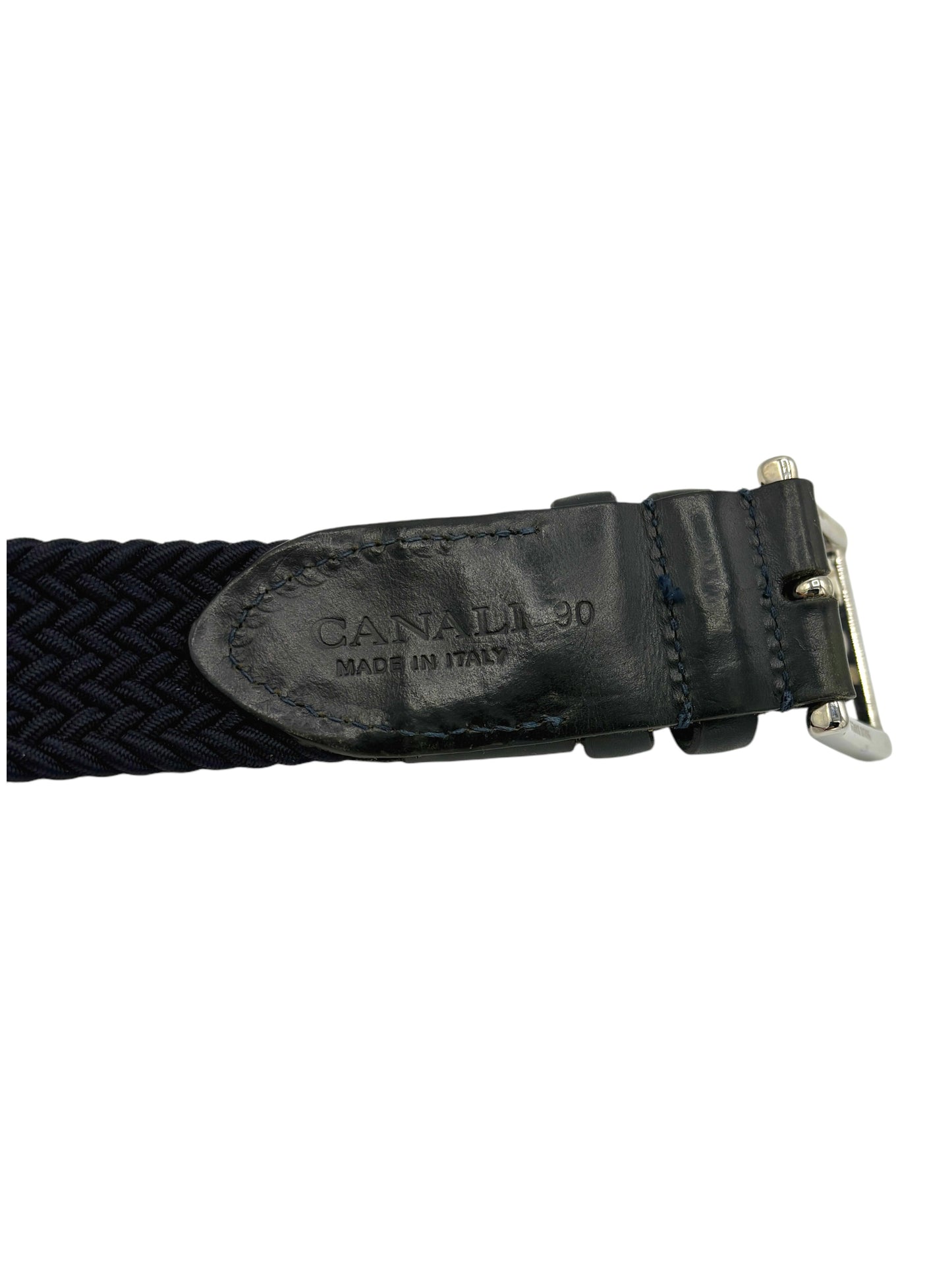Canali Midnight Navy Woven Stretch Belt 36