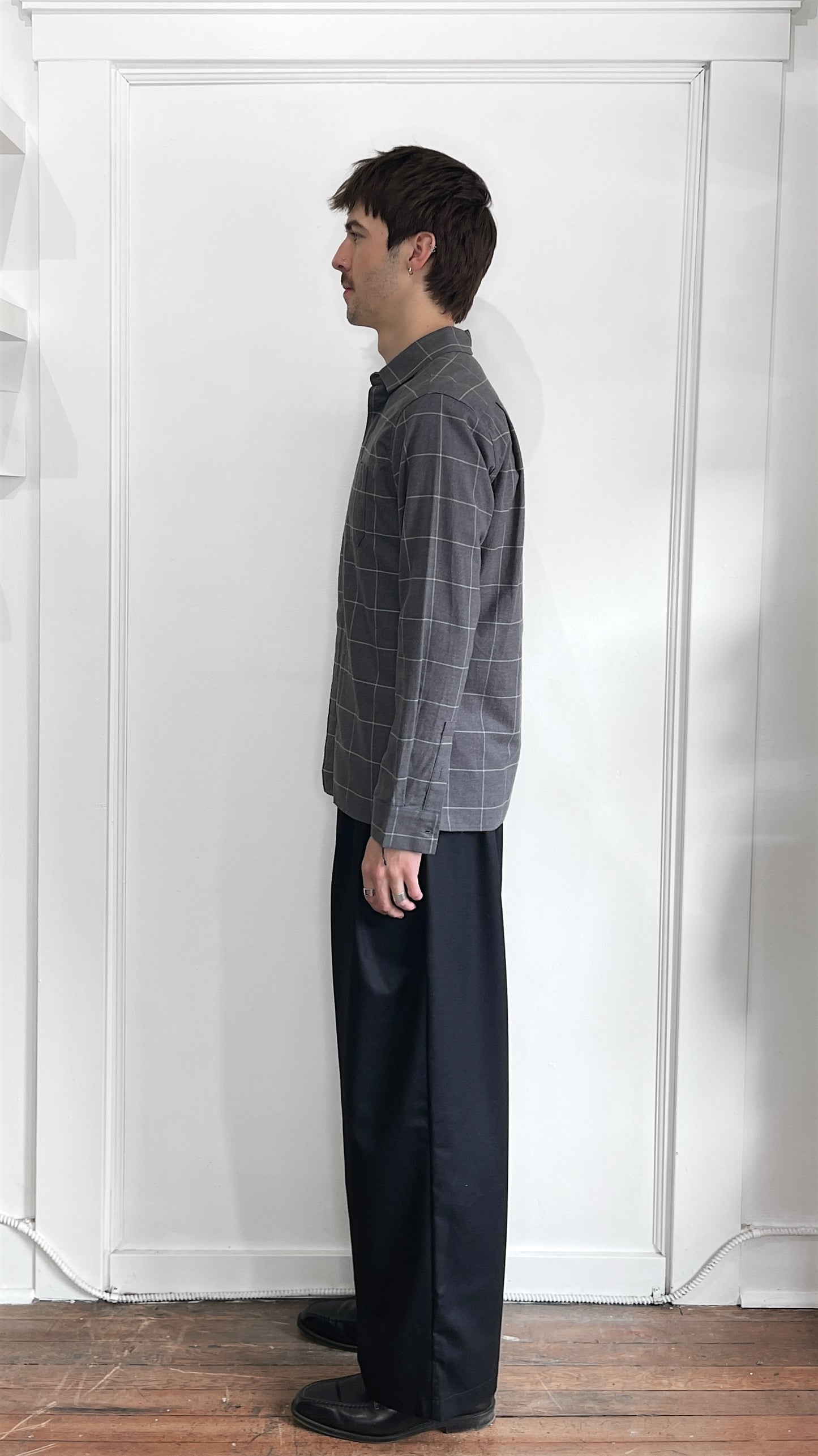 Wings + Horns Grey & White Windowpane Brushed Cotton Flannel Small