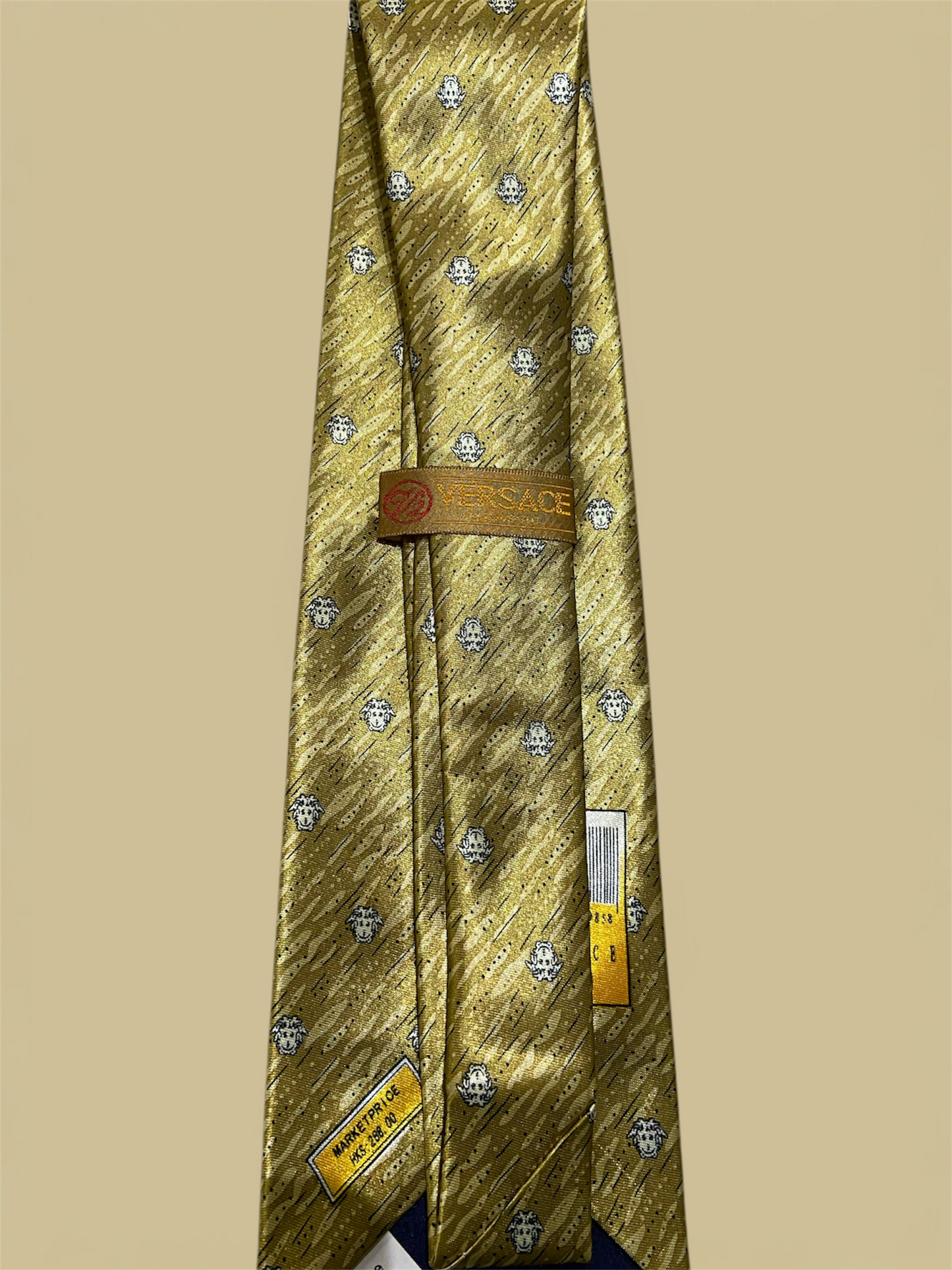 Versace Istante Black & Gold Repeating Medusa Pattern Silk Tie