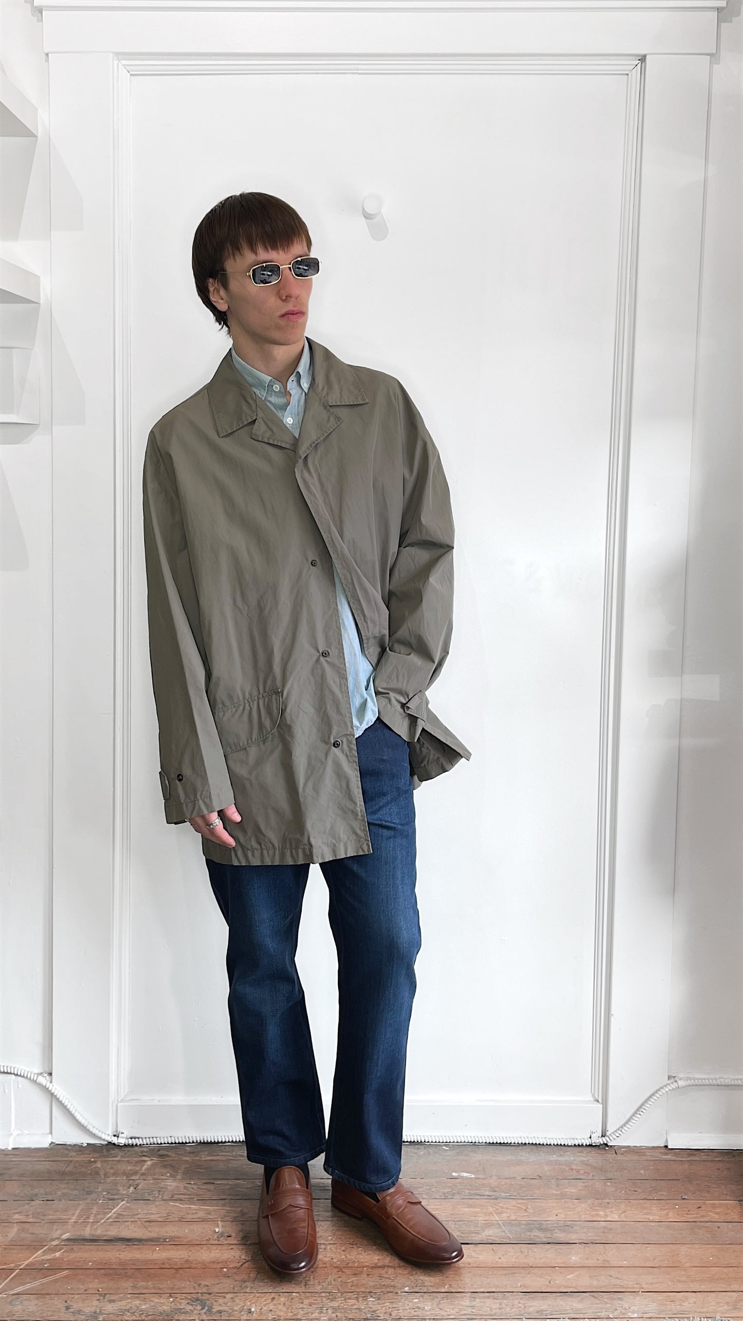 Ermenegildo Zegna Olive Nylon Blend Lightweight Overcoat Extra Large