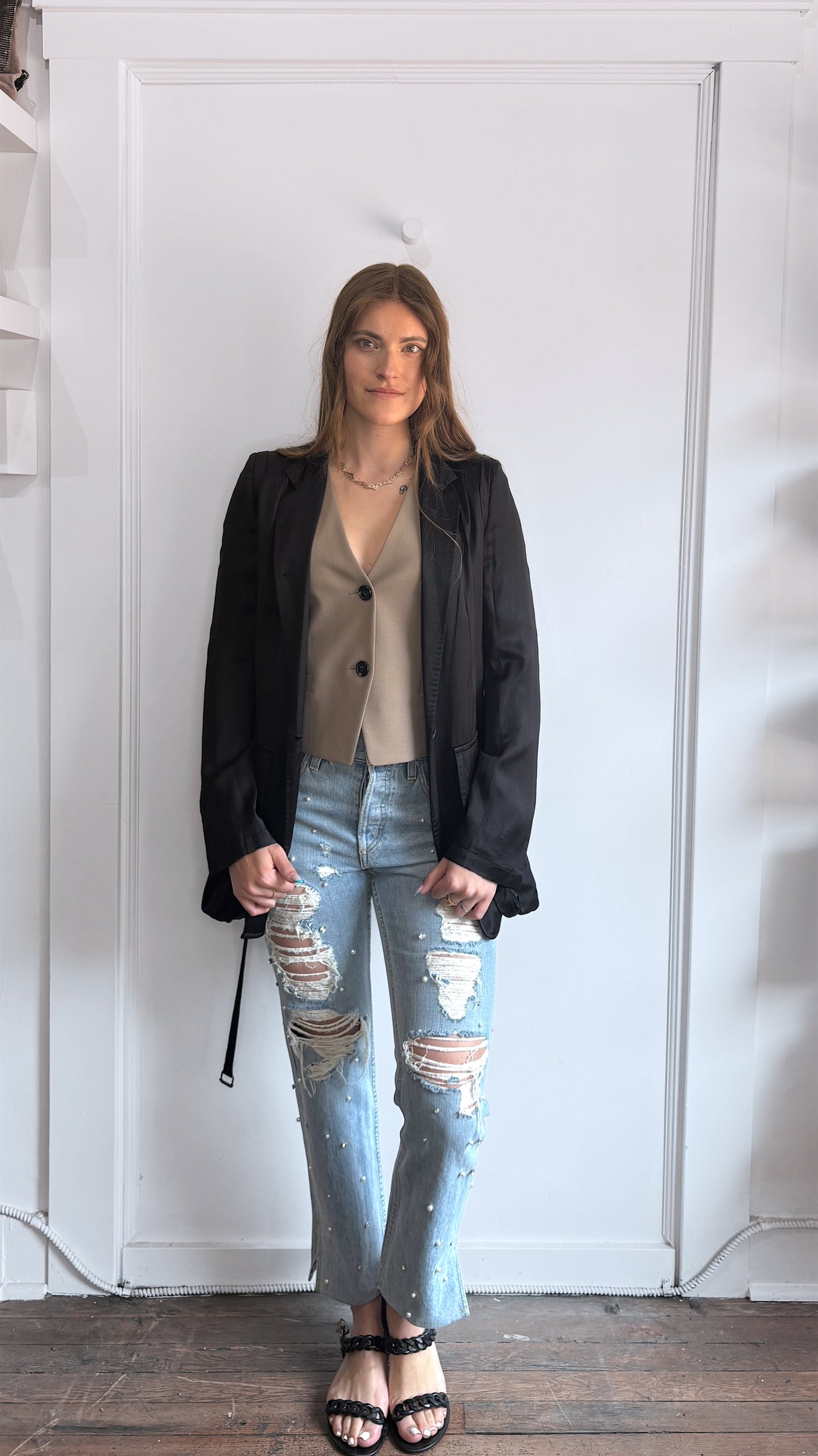 Ann Demeulemeester Black Rayon Belted Blazer 38
