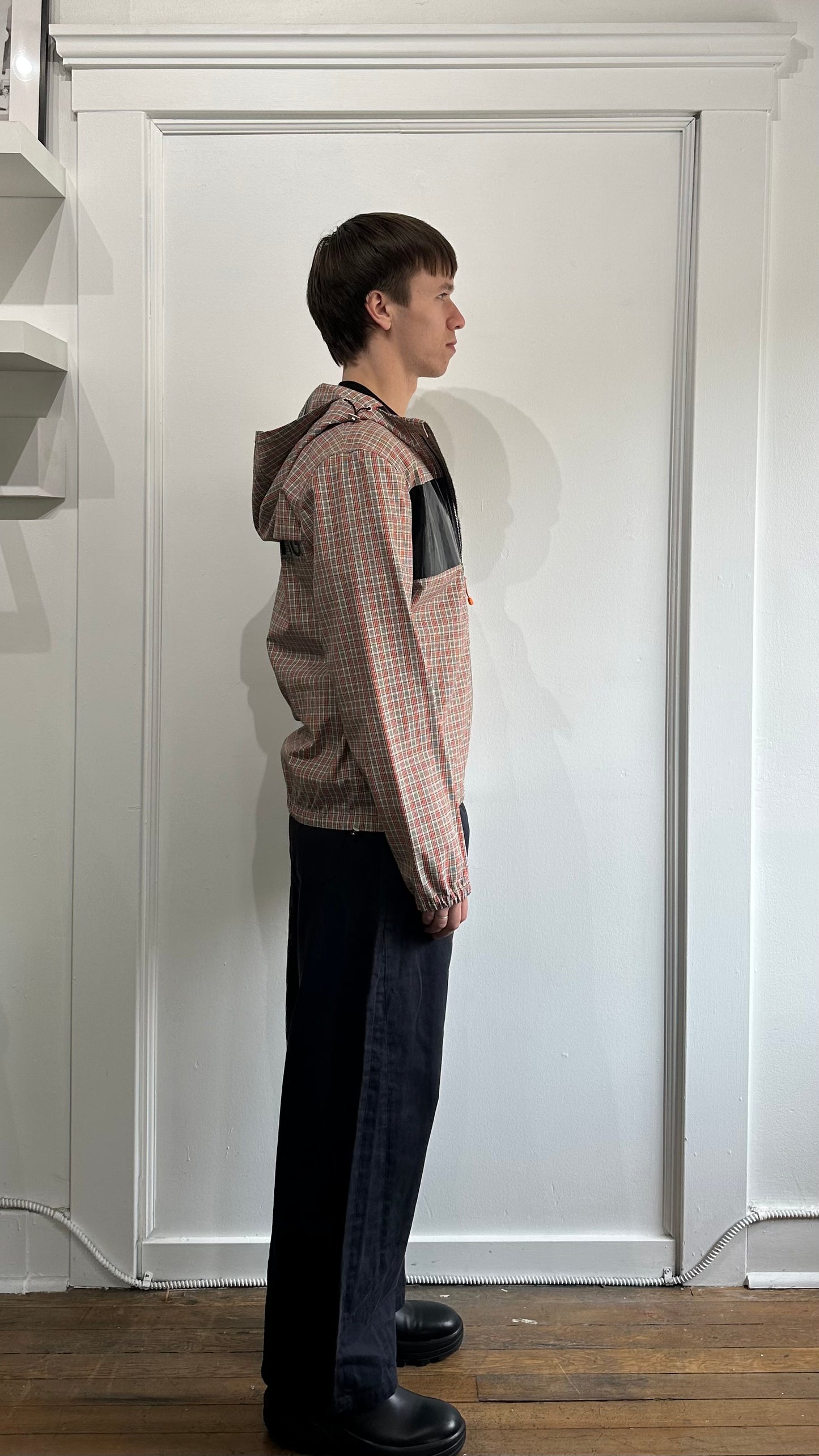 Helmut Lang White & Orange Techno Plaid Zip Up Jacket Extra Small - XS