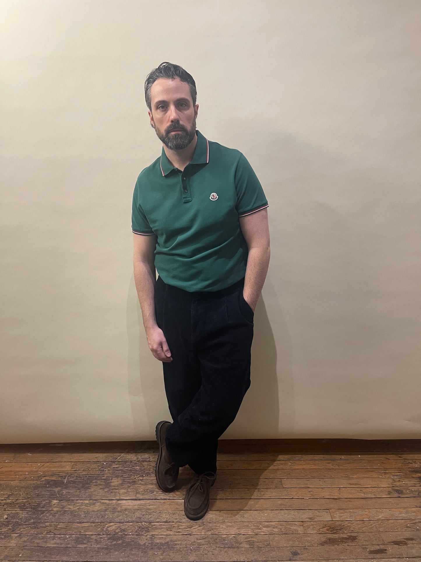 Moncler Forest Green Cotton Pique Chest Logo SS Polo Shirt Extra Large - XL