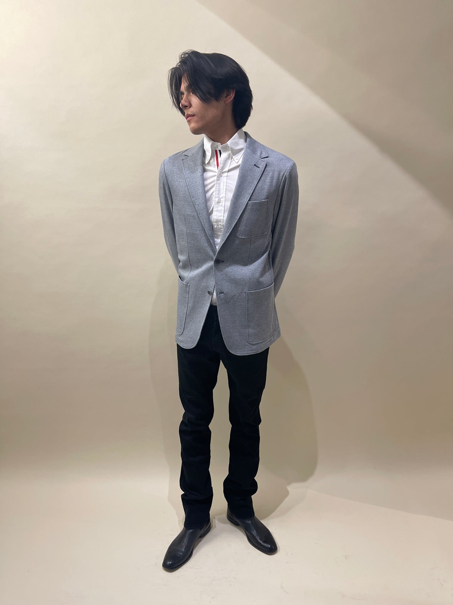 Canali Light Grey & Blue Houndstooth Cotton Soft Jacket 40R