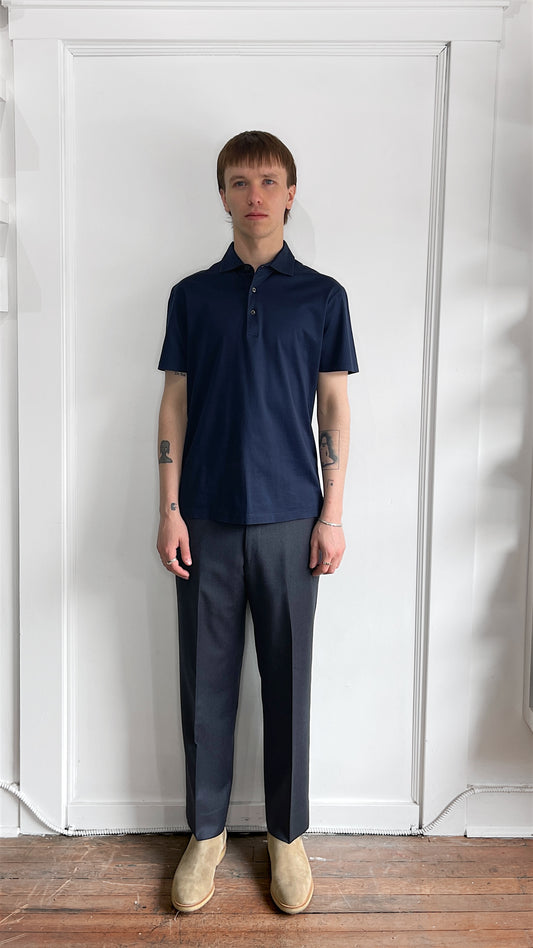 Gran Sasso Navy Blue Cotton SS Polo Shirt Large