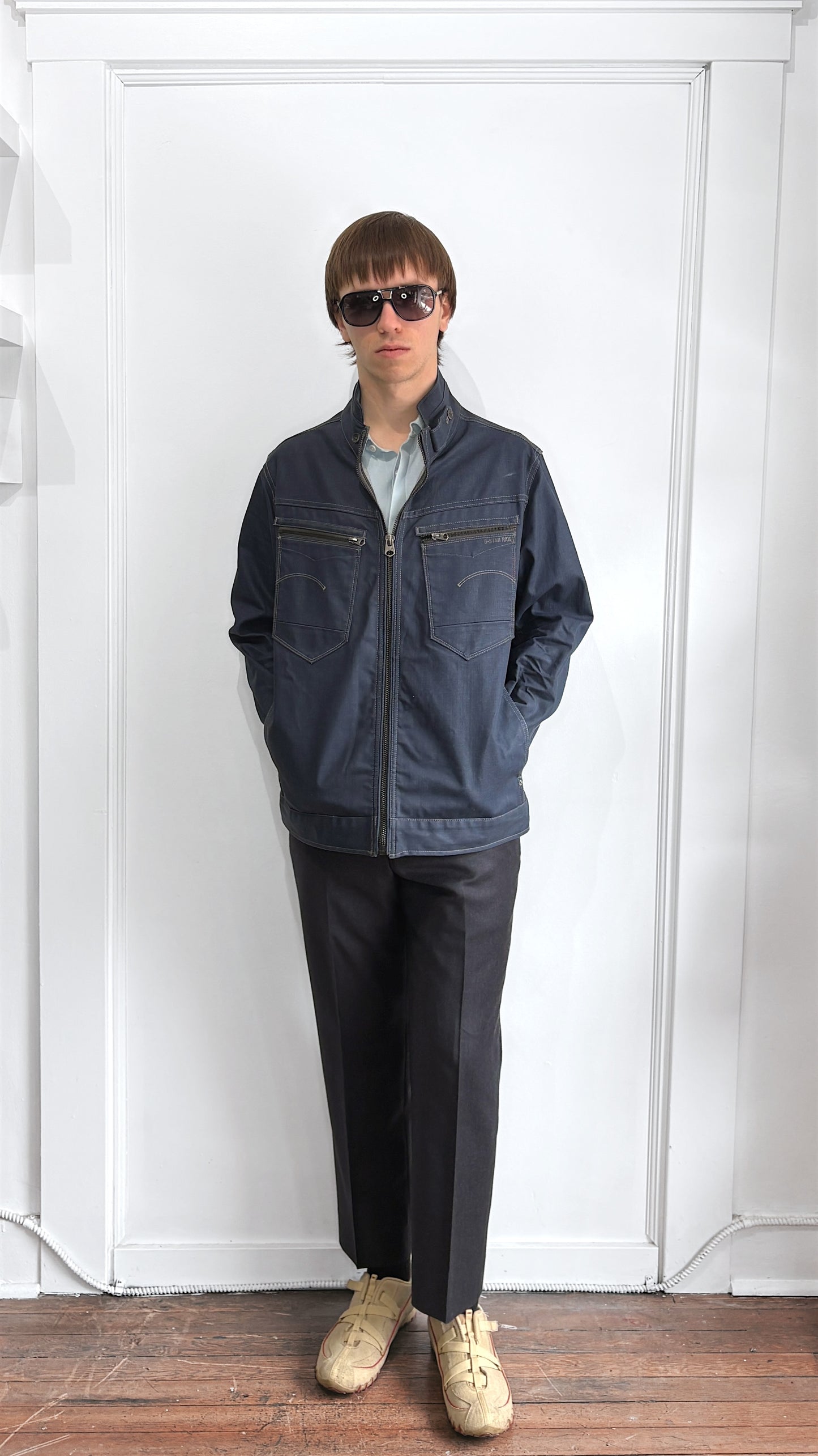 G-Star Dark Blue Coated Denim Zip Up Jacket XXL
