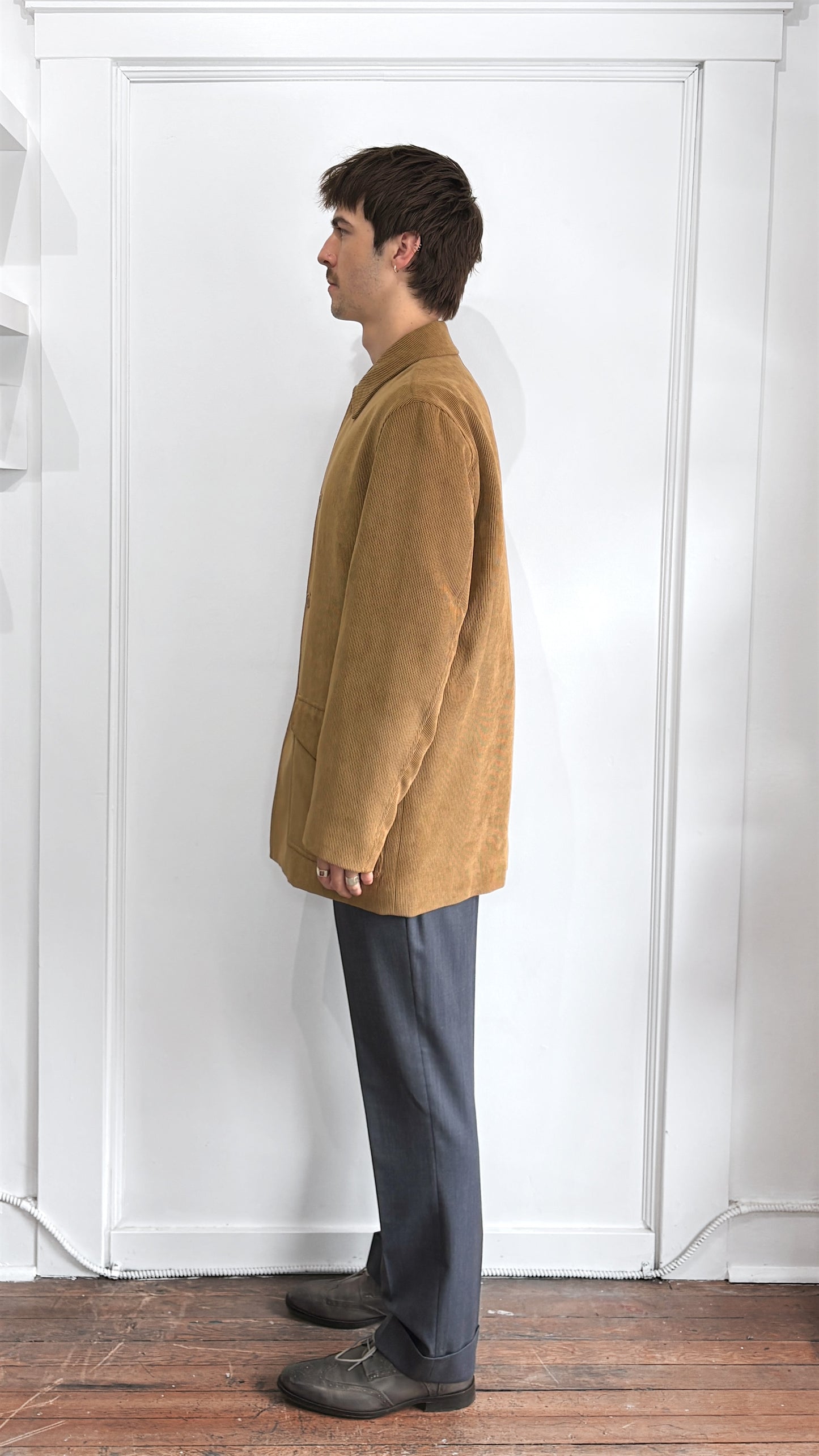 Ermenegildo Zegna Caramel Poly Blend Corduroy Mid Length Overcoat 38