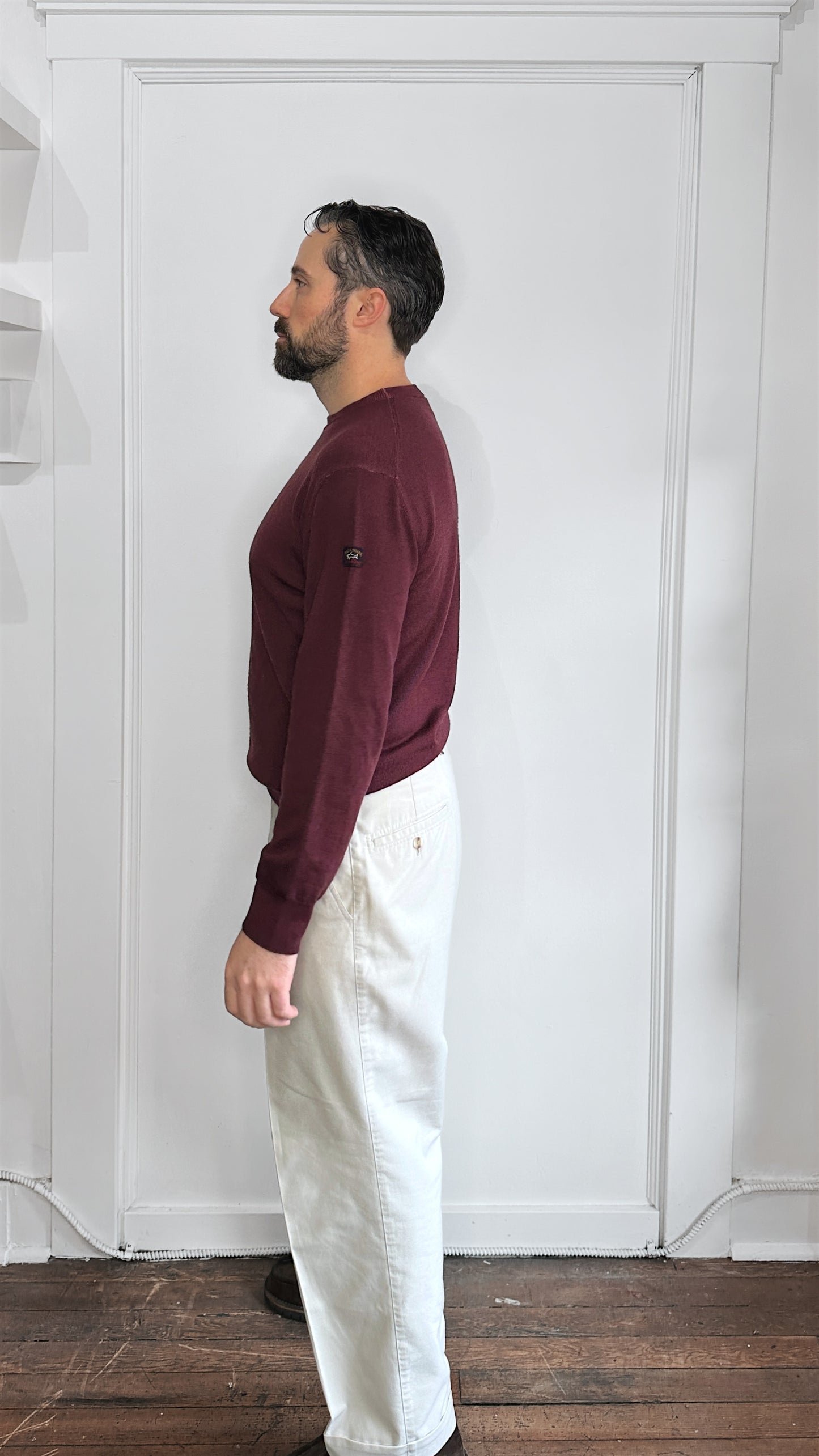Paul & Shark Maroon Wool Lightweight Knit Crewneck Sweater Large