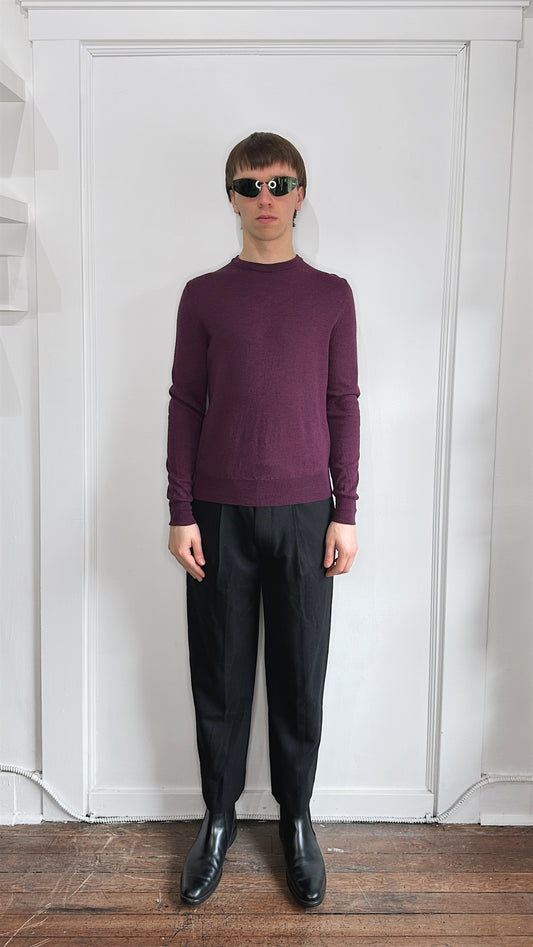 Canali Purple Merino Wool Knit Crewneck Sweater Small