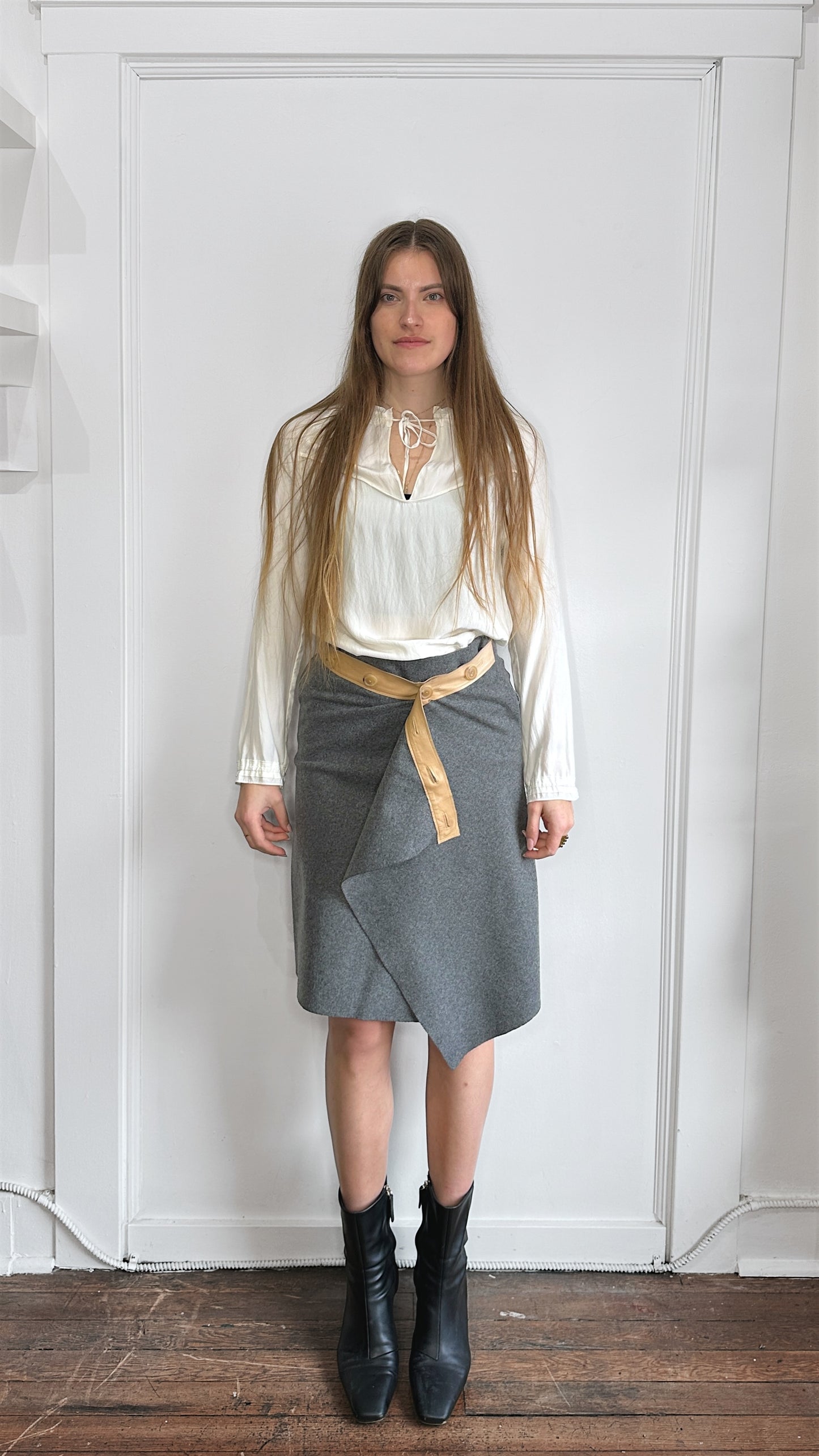 Ports 1961 Mid Grey & Beige Wool Blend Wrap Skirt 30