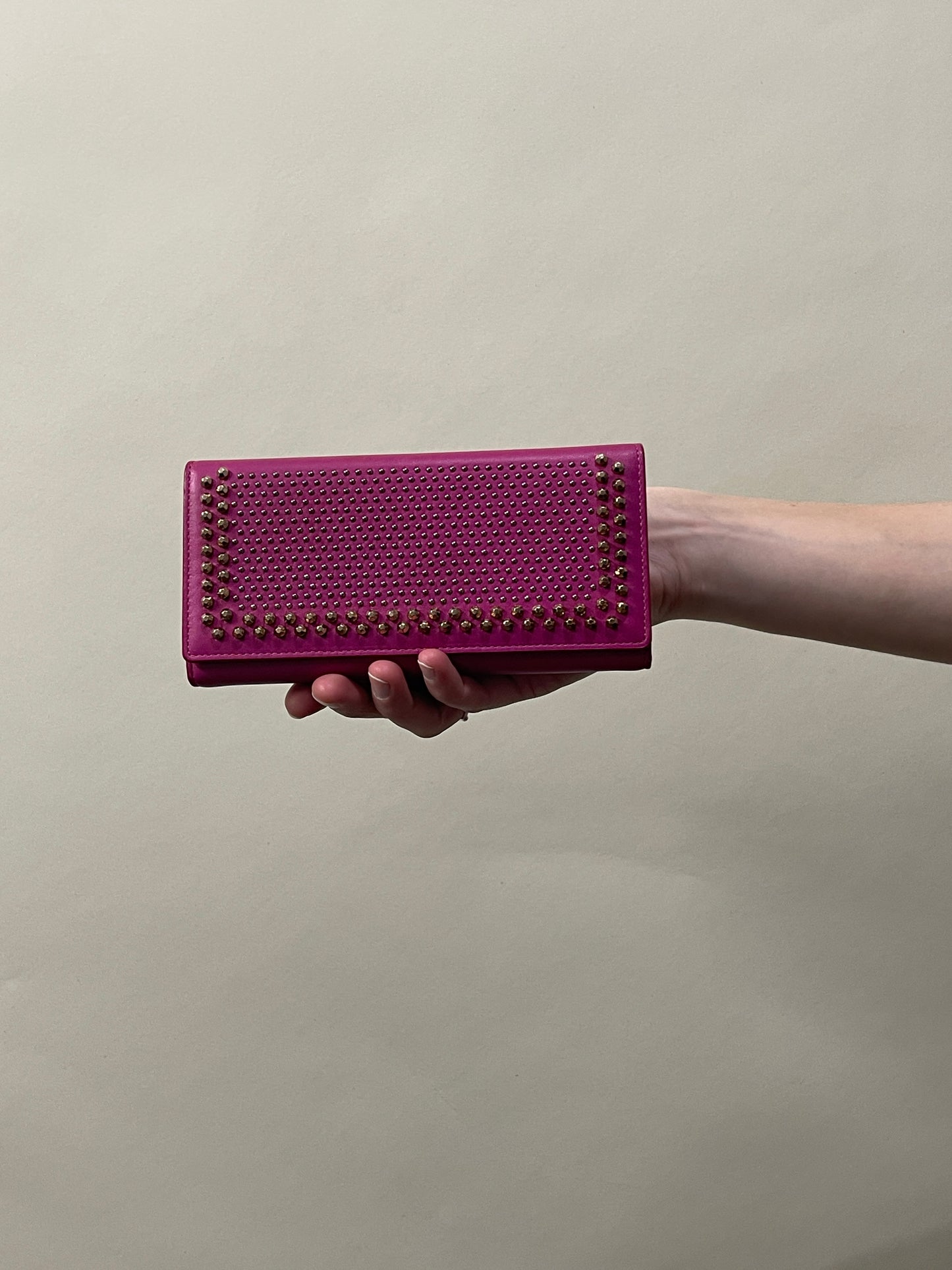 MCM Hot Pink Leather & Gold Studded Long Wallet