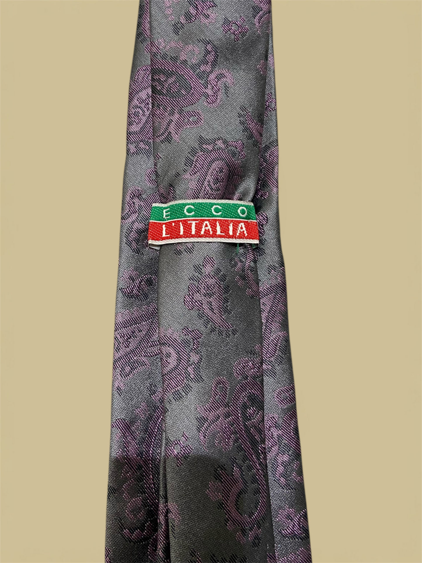 Ecco L'Italia Grey & Purple Paisley Silk Tie