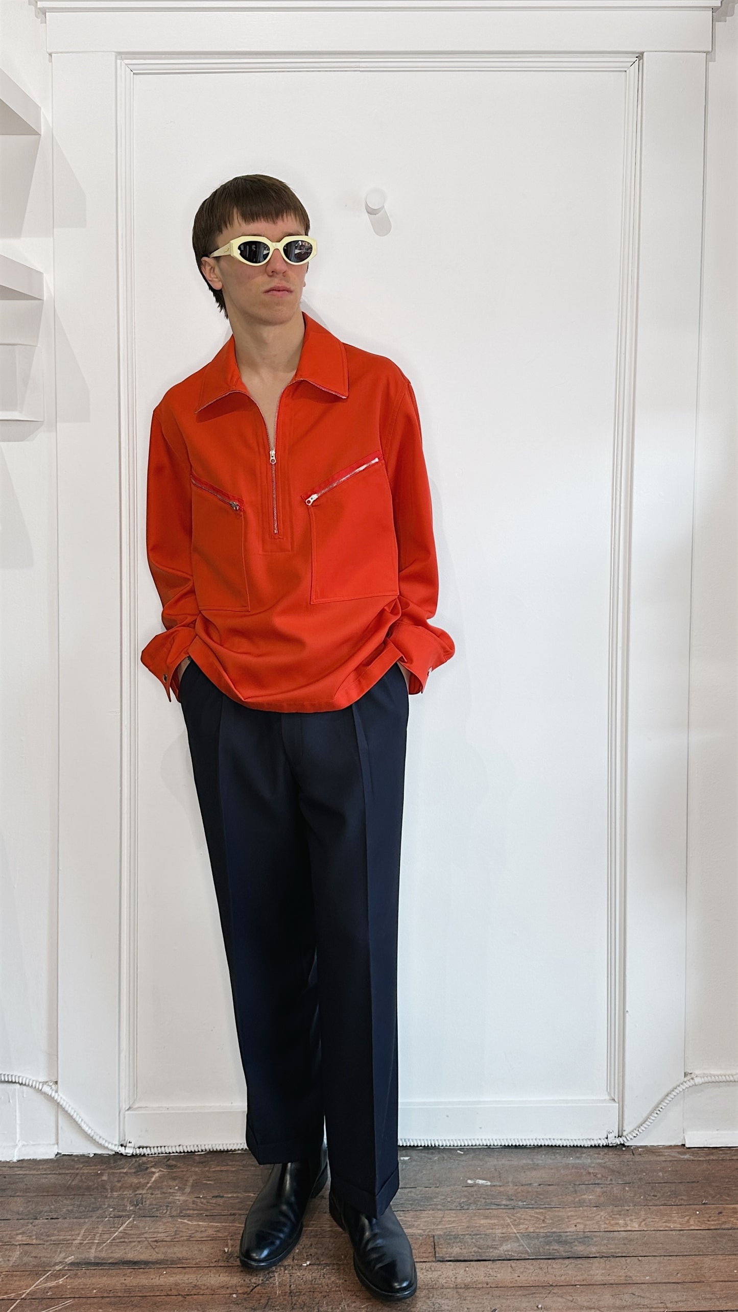 Jil Sander Orange Wool Half Zip Overshirt 44