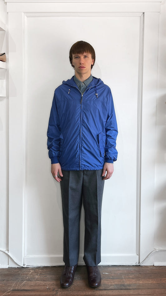 Ermenegildo Zegna Blue Lightweight Zip Up Hooded Windbreaker 38