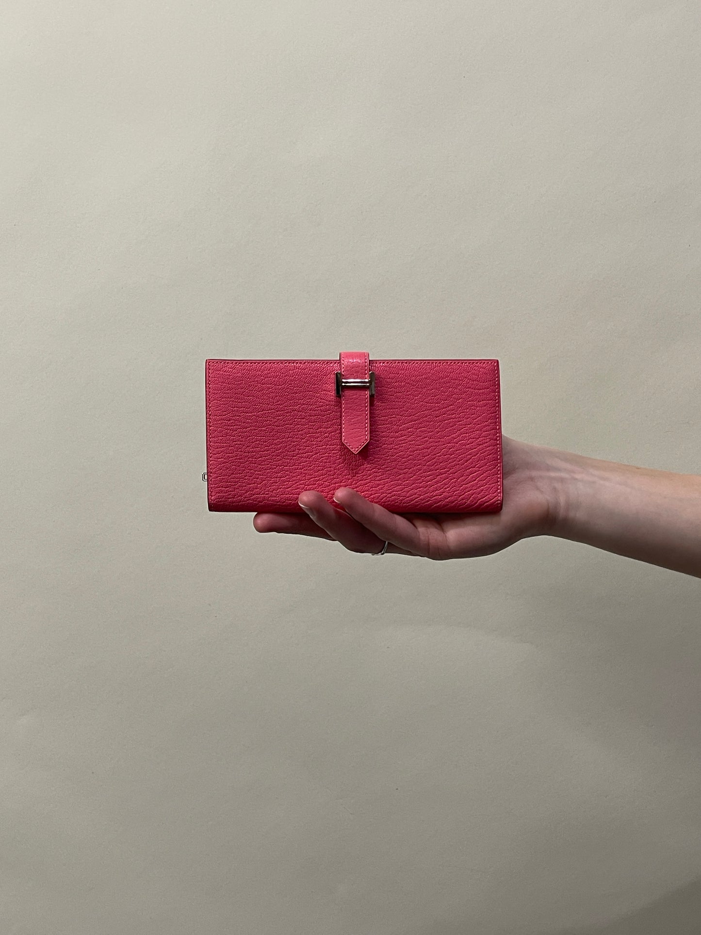 Hermes Pink Leather Bearn Long Wallet