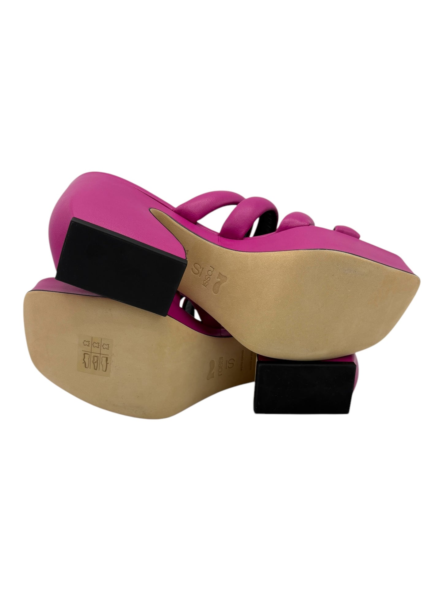 Sergio Rossi Pink Leather 4 Strap Block Heel Mules 7.5 M / 9 W