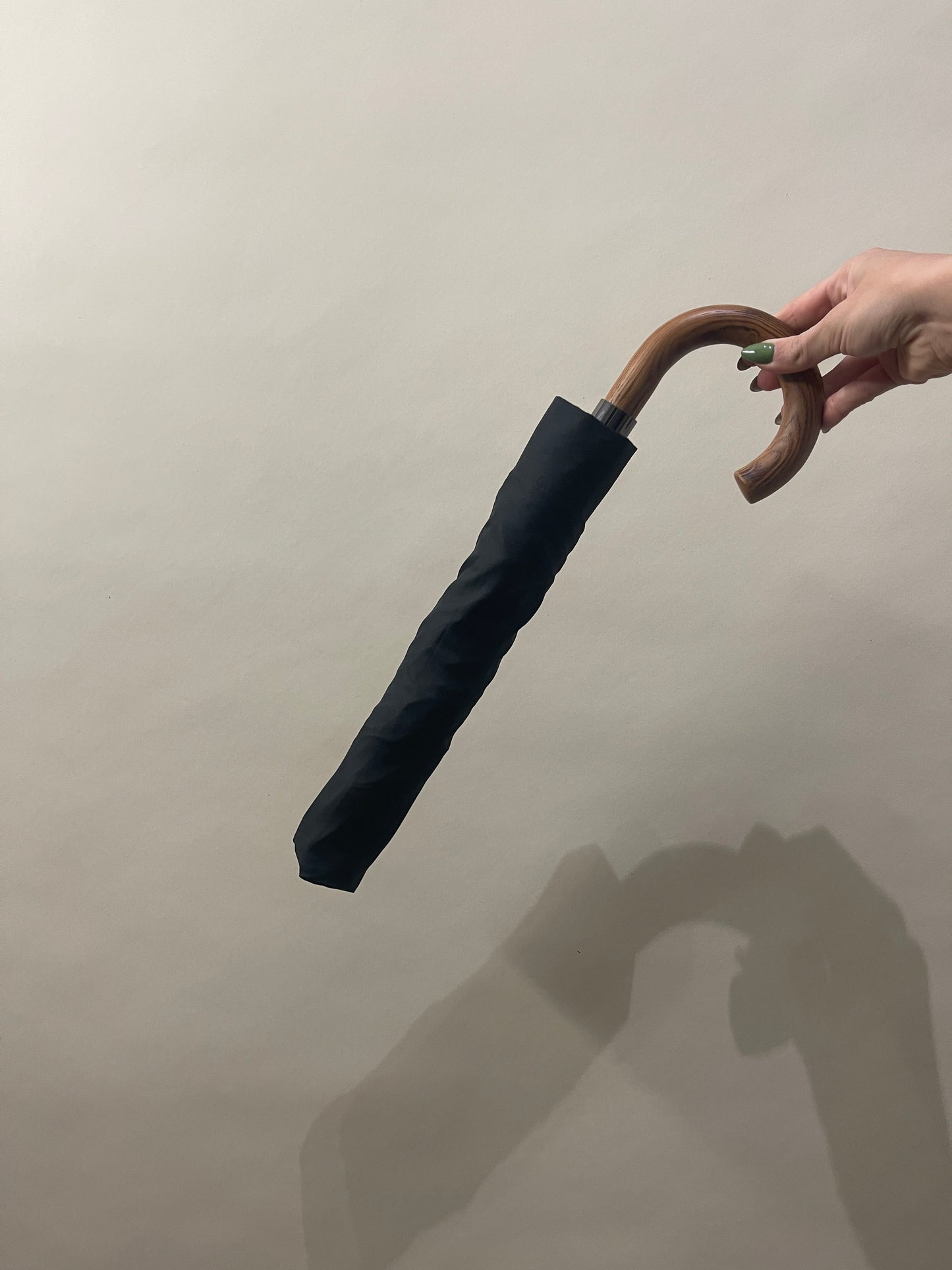 Paul Smith Black 'Signature Stripe' Wooden Handle Umbrella