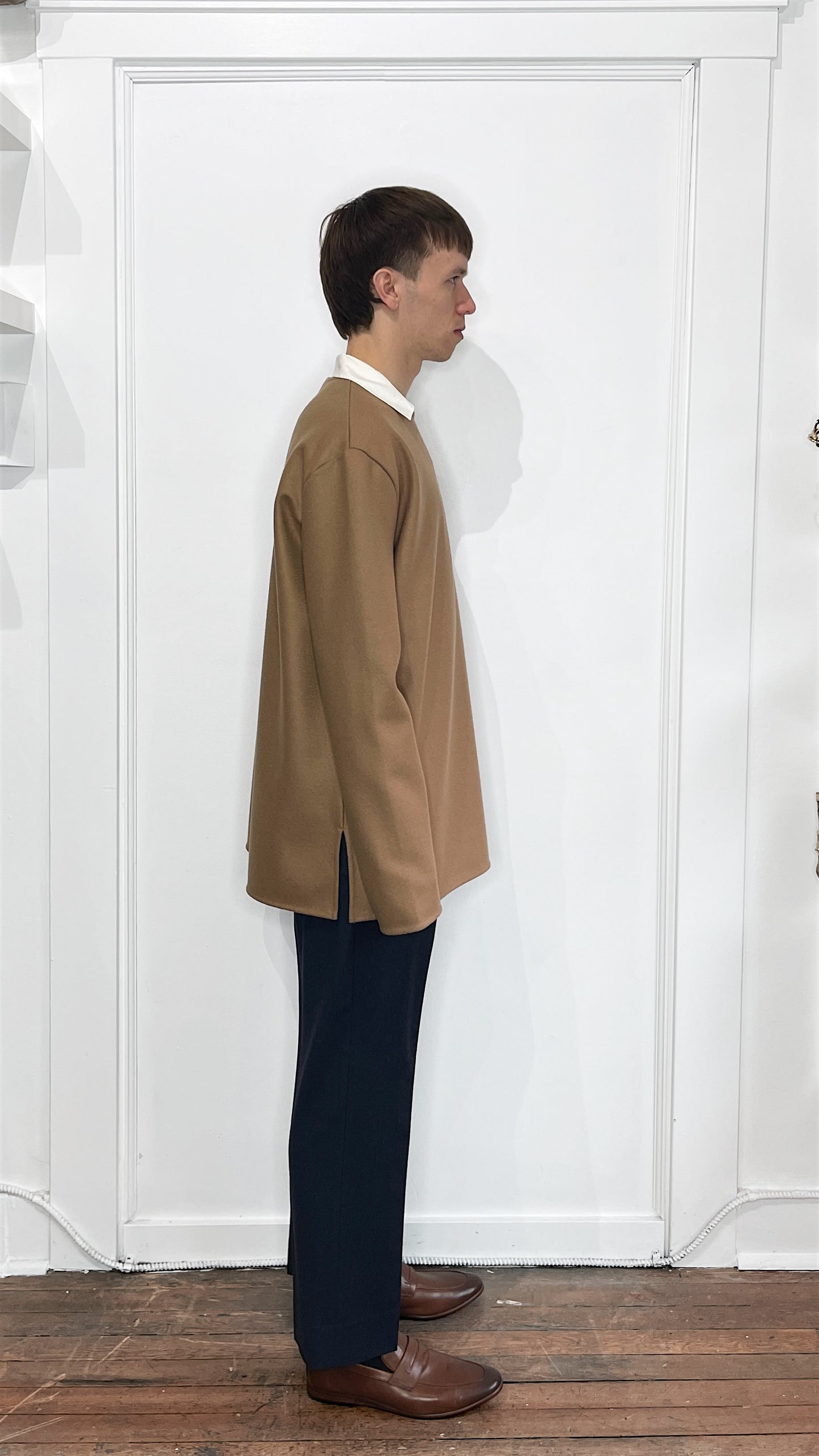 Jil Sander Camel Flannel Wool Zip Shoulder Sweater 46