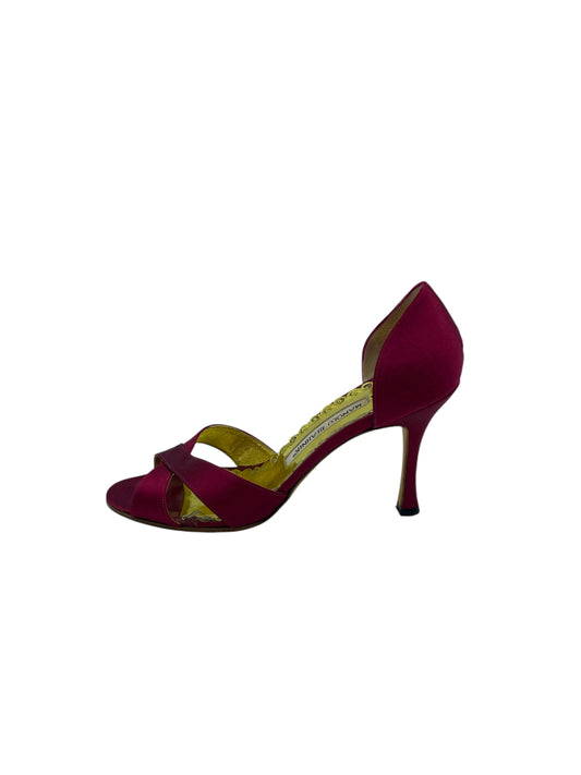 Manolo Blahnik Maroon Satin Cross Over Strap Pumps 5 M / 6.5 W