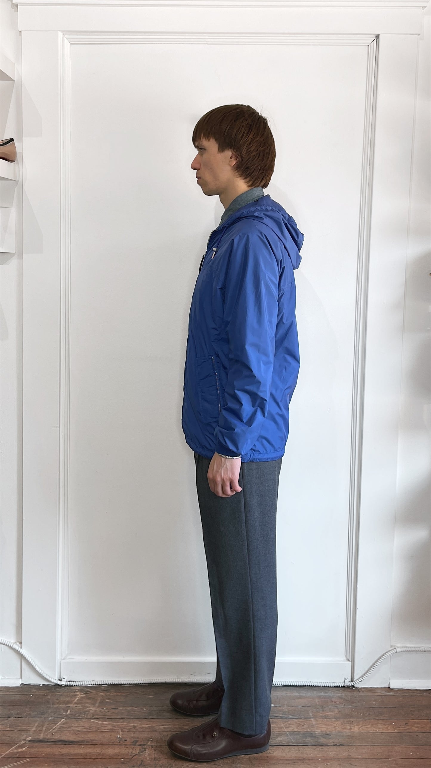 Ermenegildo Zegna Blue Lightweight Zip Up Hooded Windbreaker 38