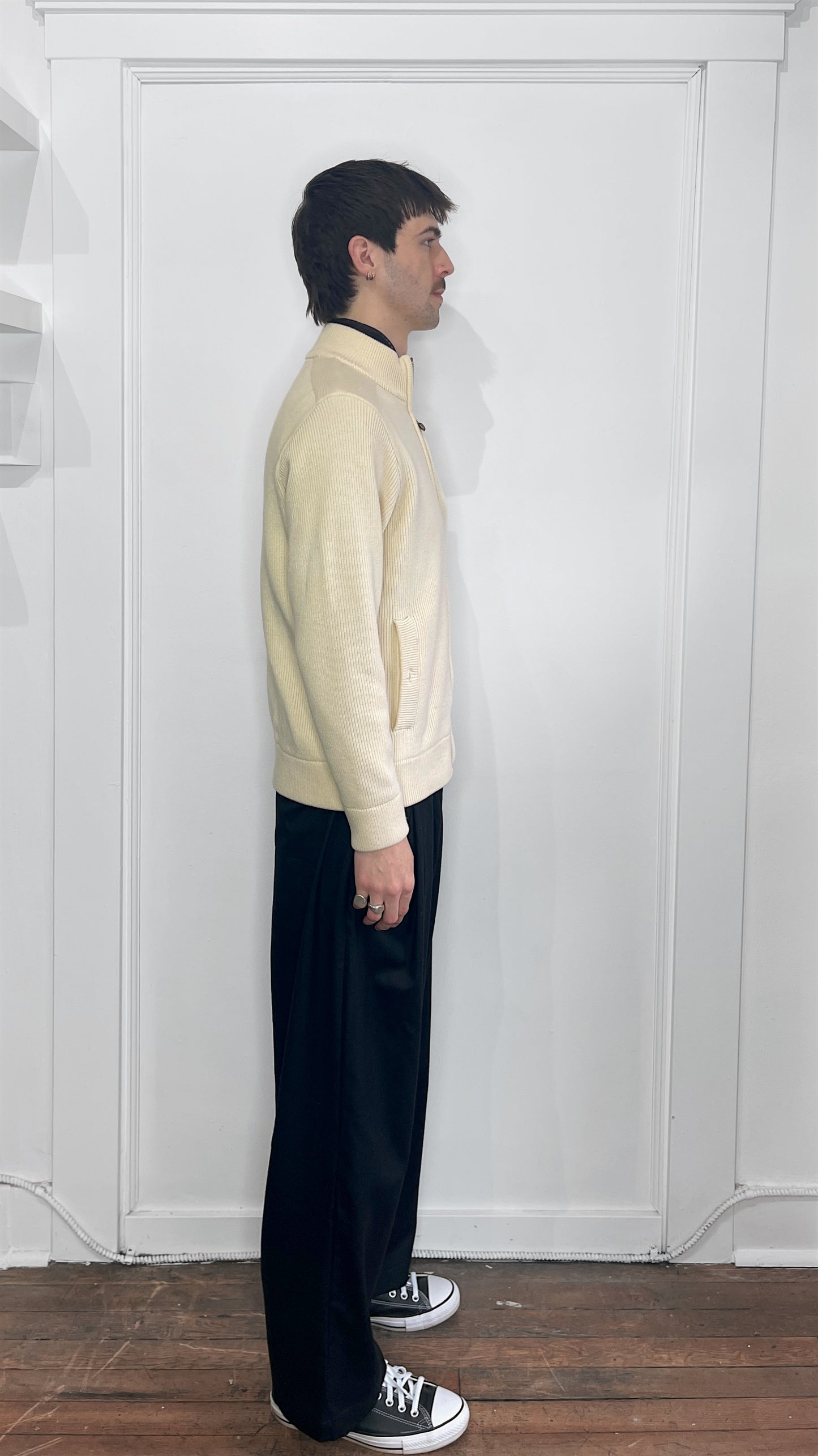 Paul & Shark Cream Ribbed Wool Knit Lined Zip Up Sweater Small