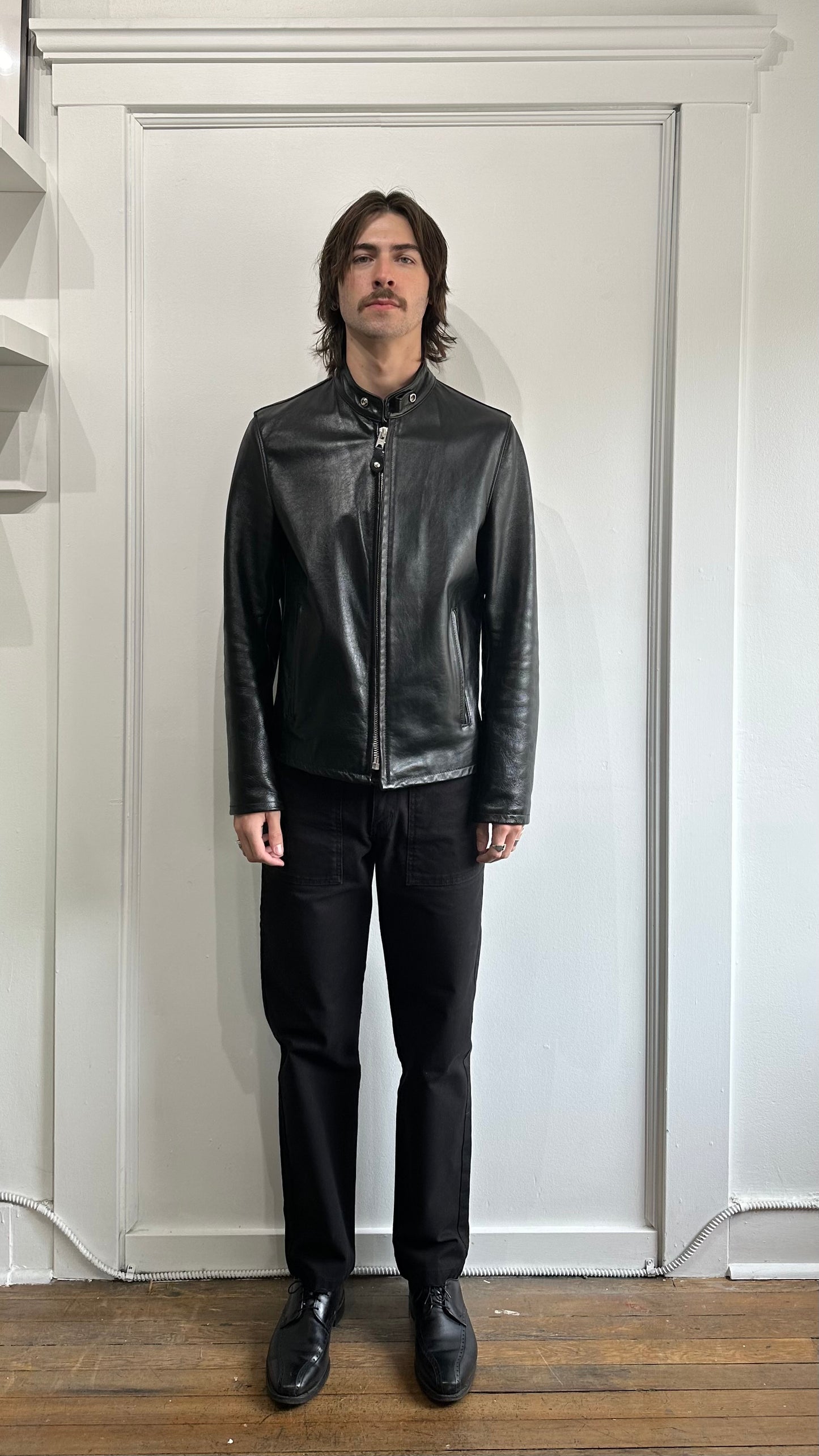 Schott NYC Black Heavy Cowhide Casual Racer Jacket Medium - M