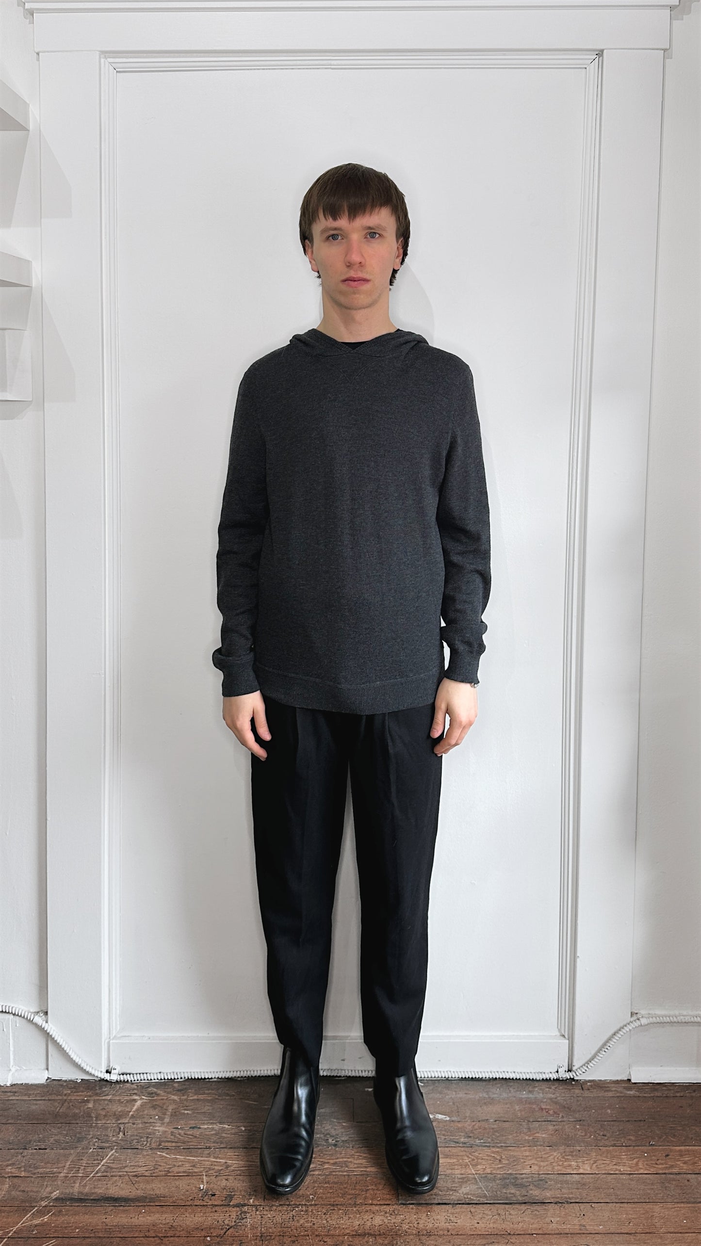 Hugo Boss Dark Grey Wool Blend Knit Hoodie Large