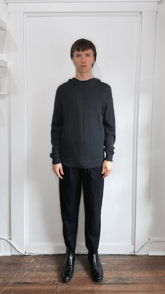 Hugo Boss Dark Grey Wool Blend Knit Hoodie Large