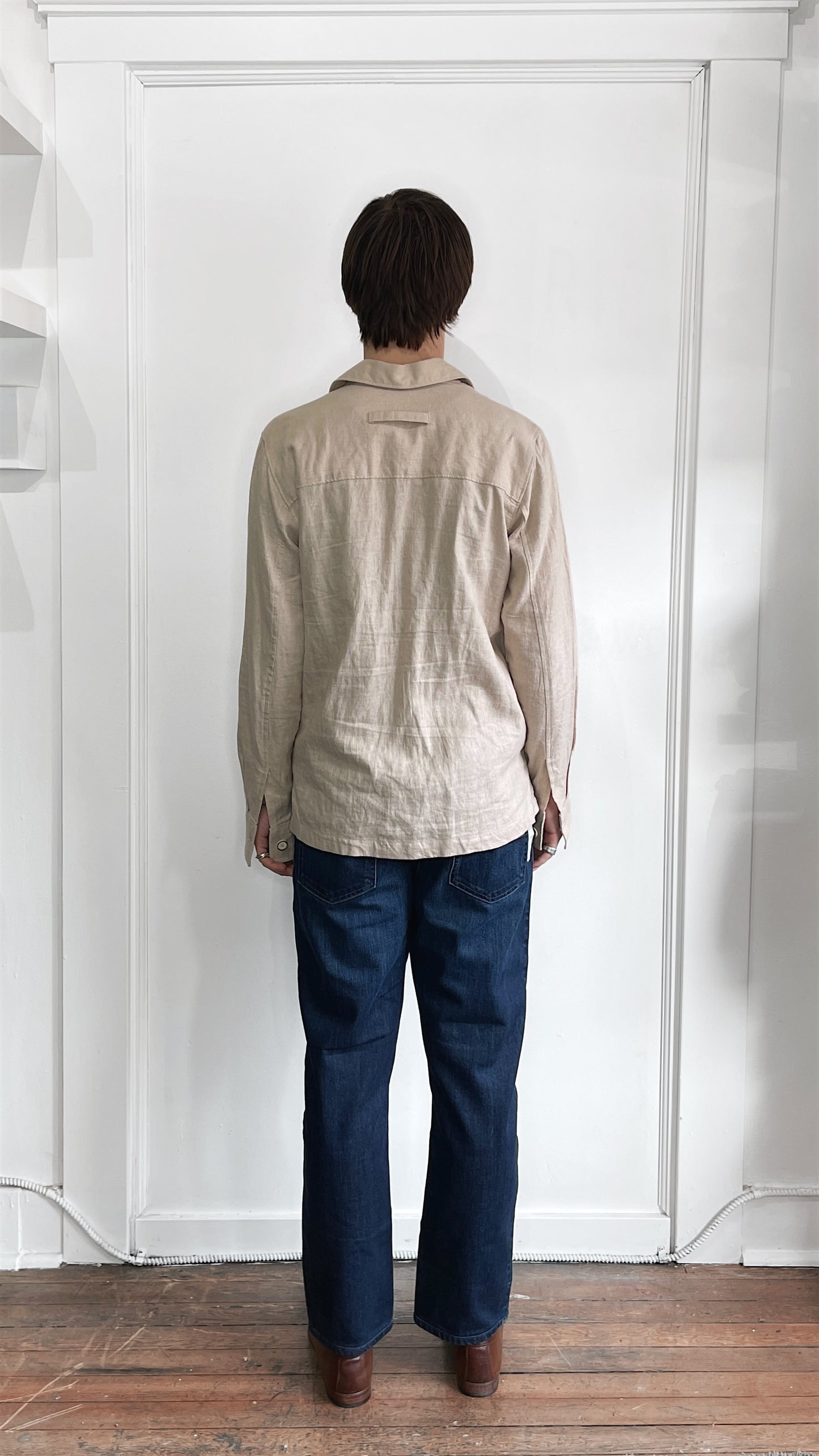 Bruno Positano Beige Linen Blend Shirt Jacket Small