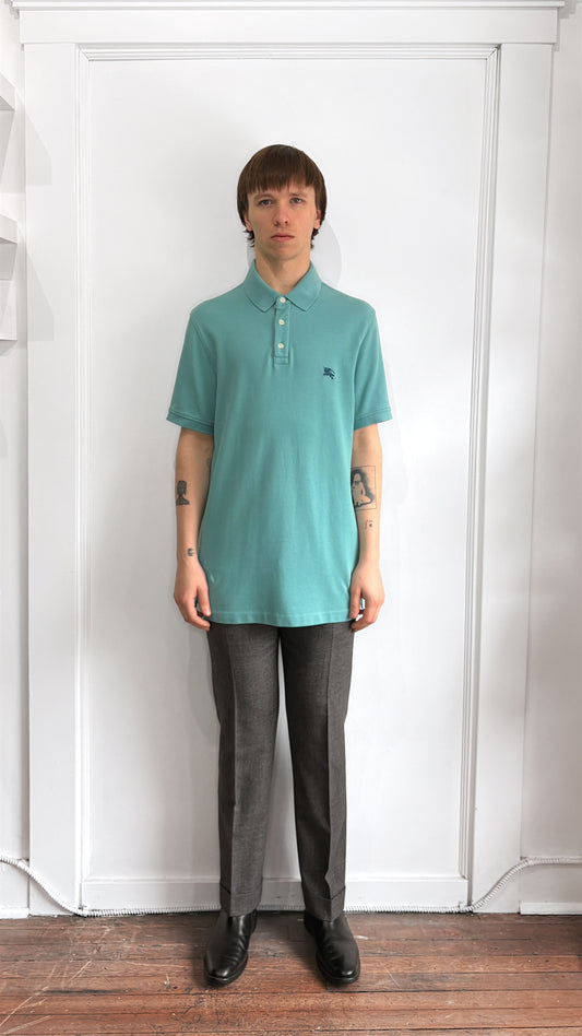 Burberry Brit Teal Blue Chest Logo Cotton Polo Shirt Large