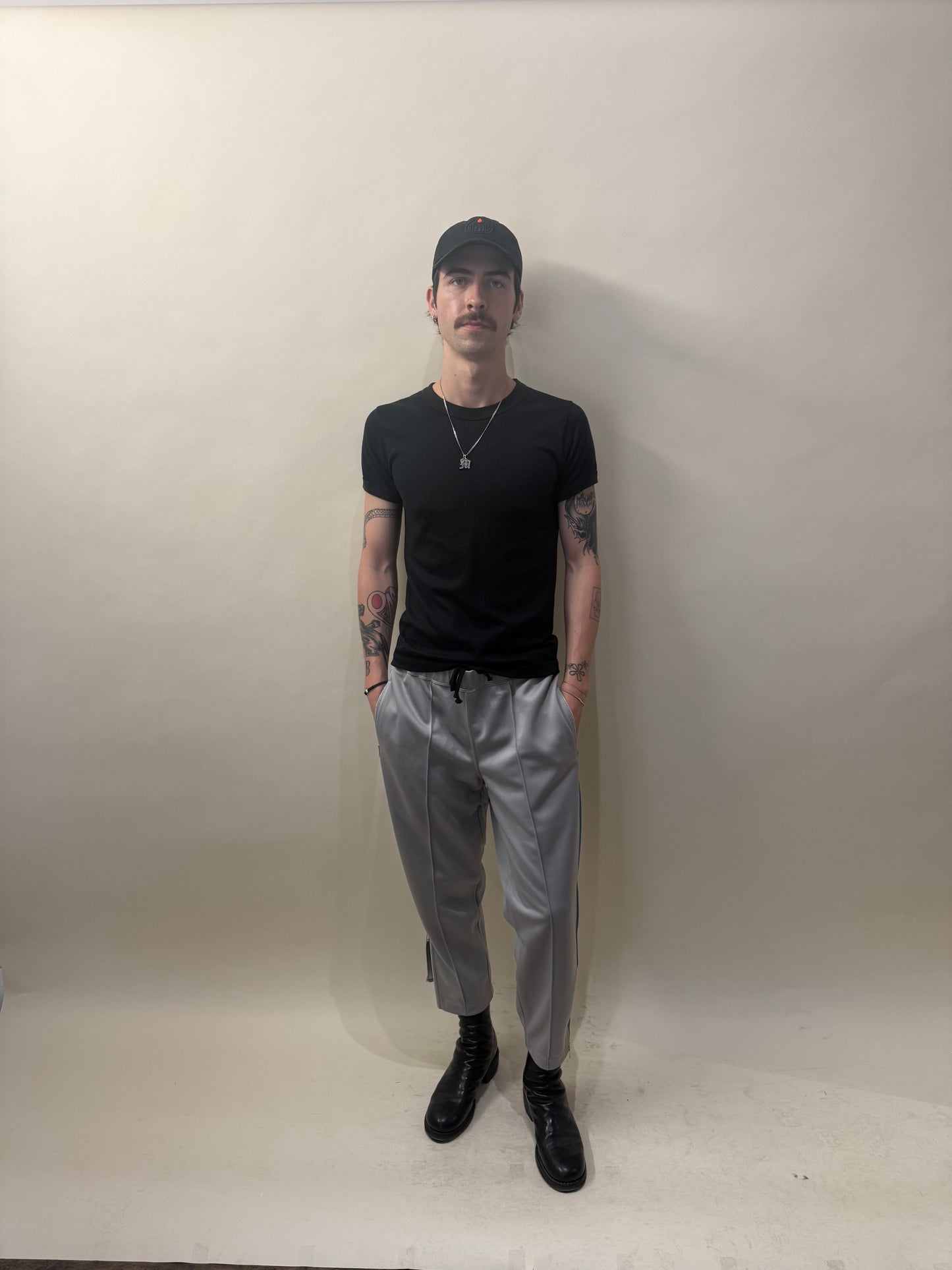 Comme Des Garcons Shirt Light Grey, Blue, & Yellow Side Stripe Track Pants Large - L