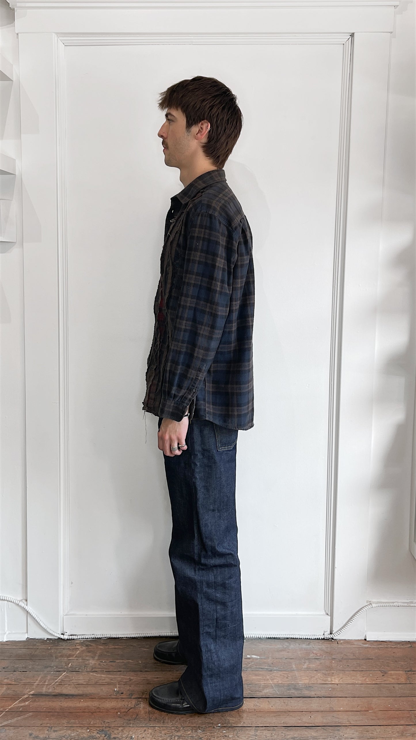 Needles Navy & Brown Multicolour Rebuild Flannel Shirt Extra Large