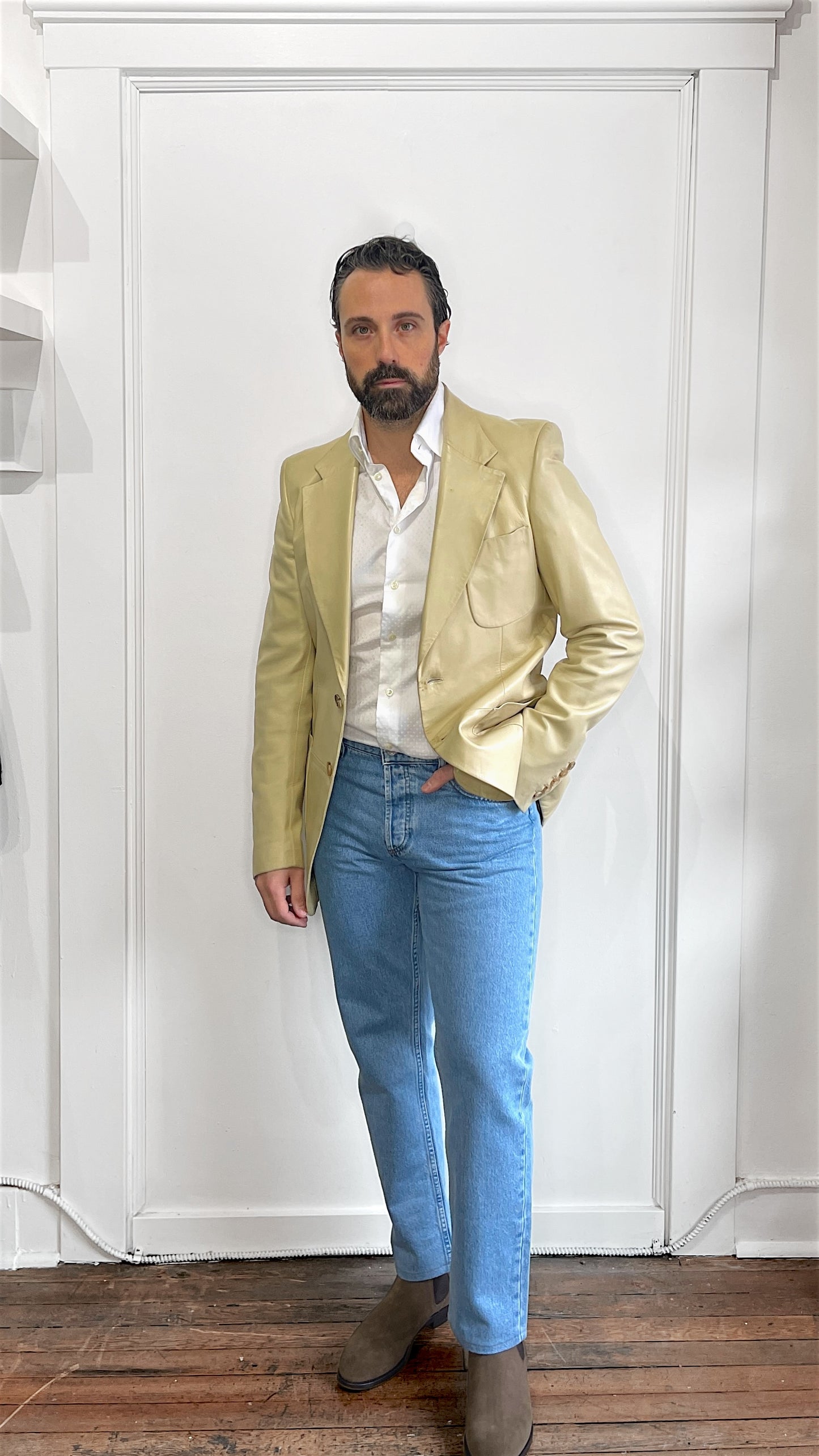 Gucci Beige Leather Relaxed Fit Blazer
