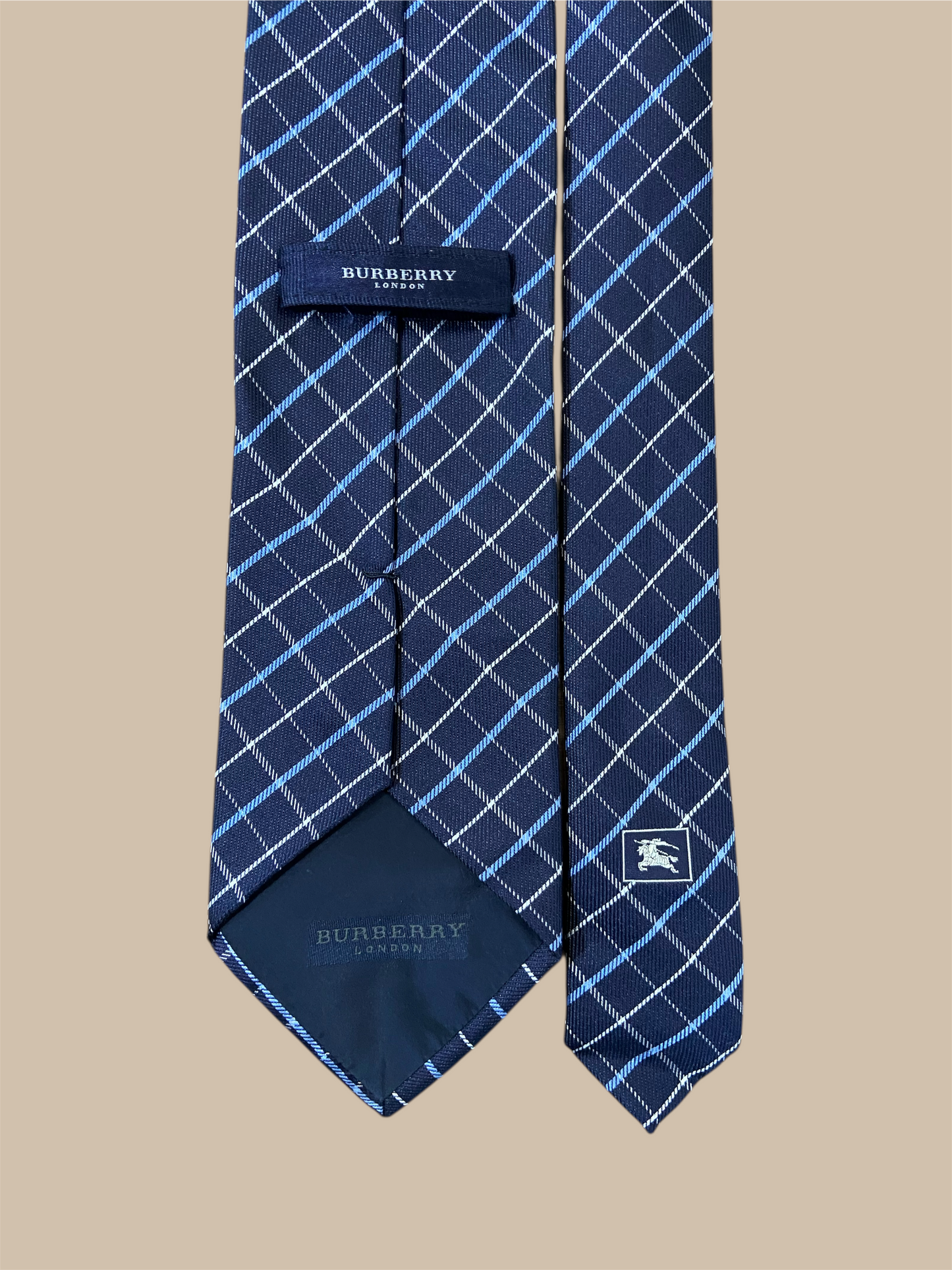 Burberry Navy Blue & Light Blue Plaid Silk Tie