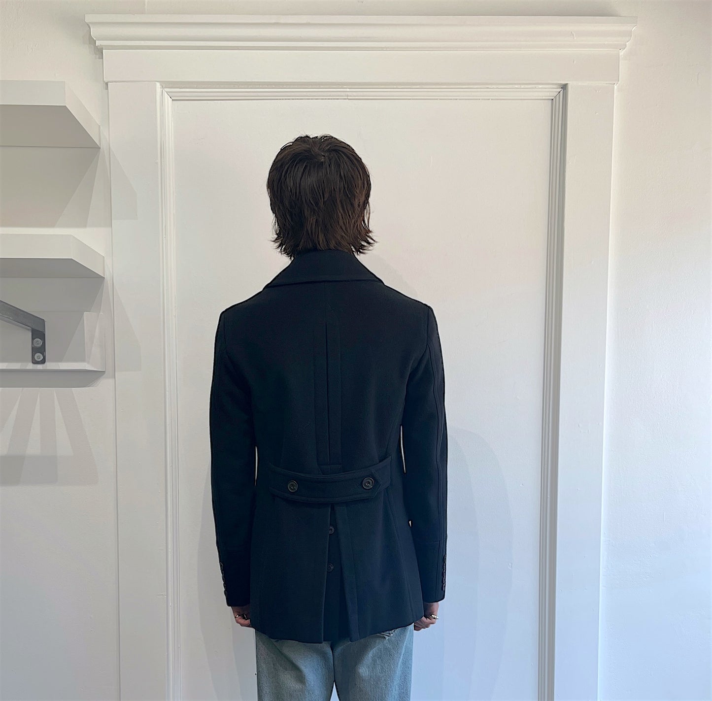 Burberry Navy Blue Wool Cashmere Double Breasted Peacoat 38