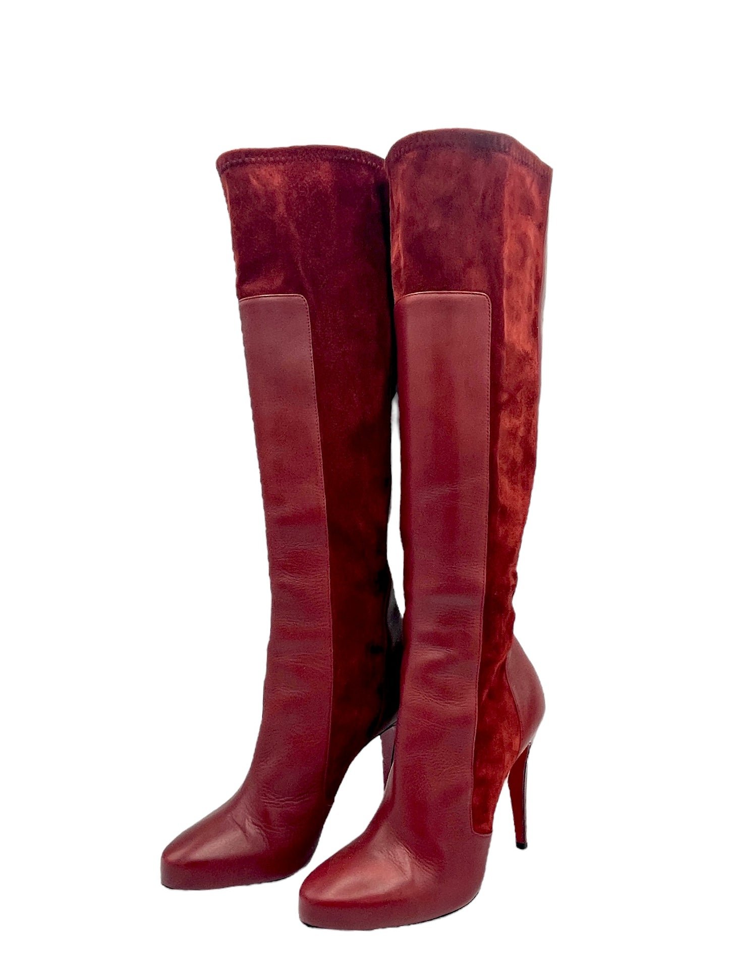 Christian Louboutin Red Leather & Suede Knee High Boots 6 M / 7.5 W