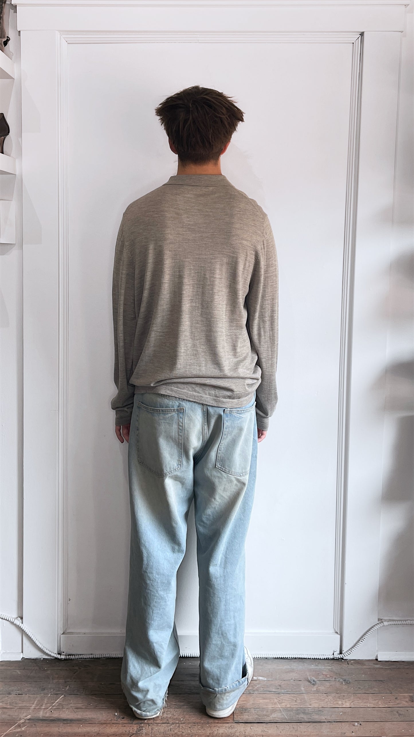 Patrick Assaraf Light Taupe Merino Wool Polo Sweater XXL