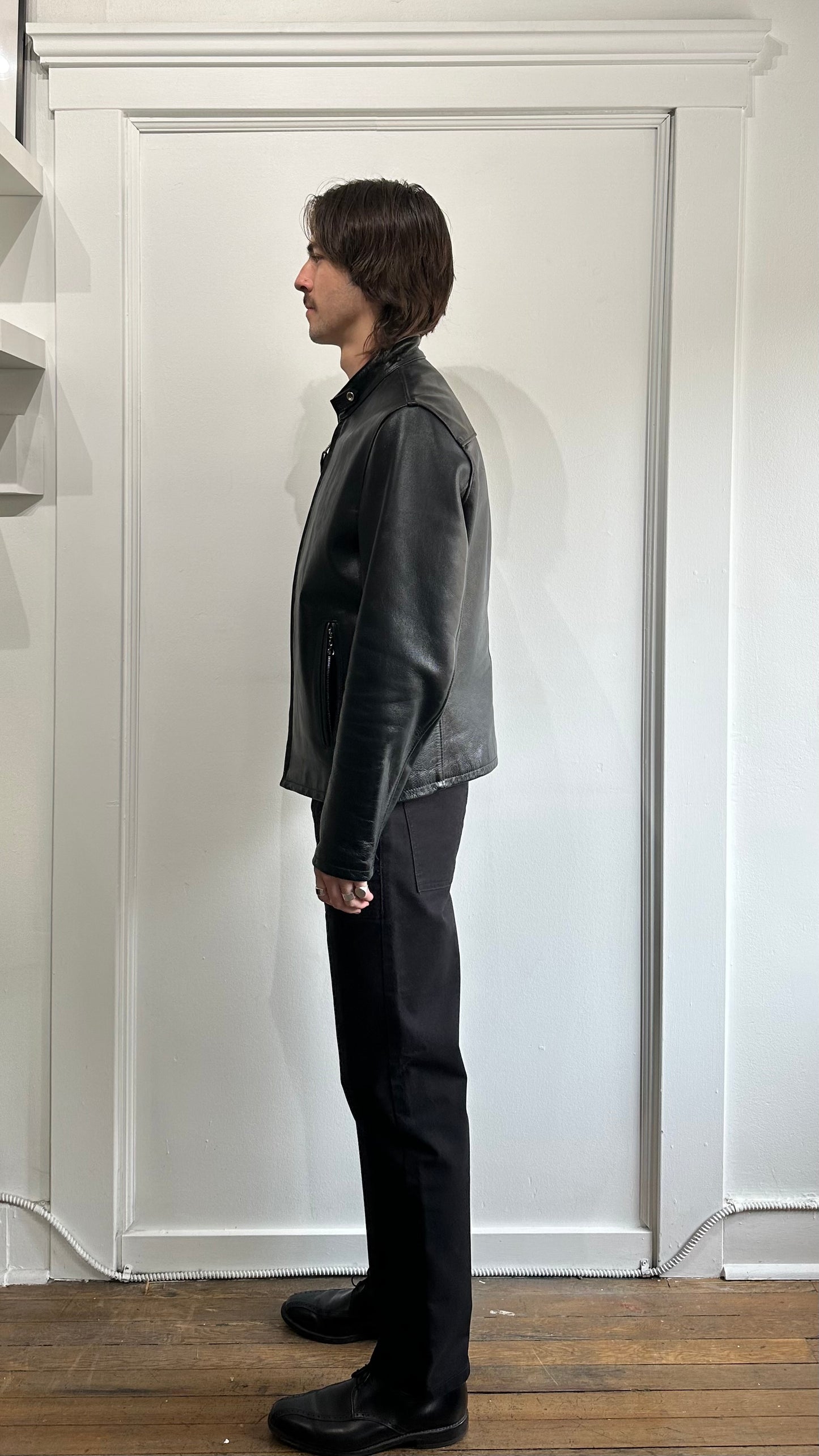 Schott NYC Black Heavy Cowhide Casual Racer Jacket Medium - M