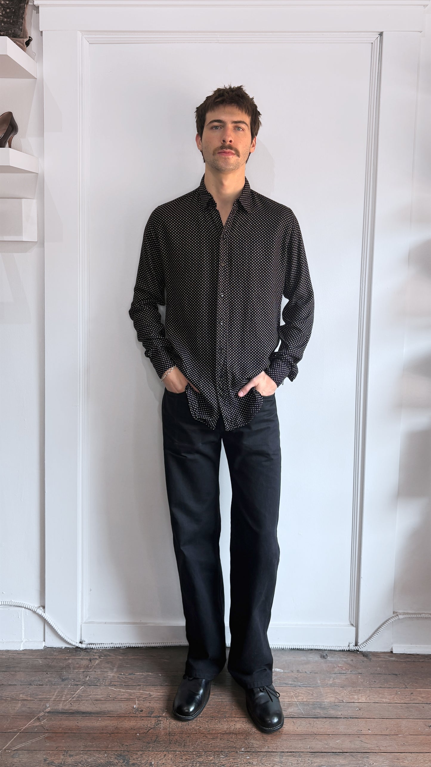 Saint Laurent Black & White Star Print Button Up Shirt 16