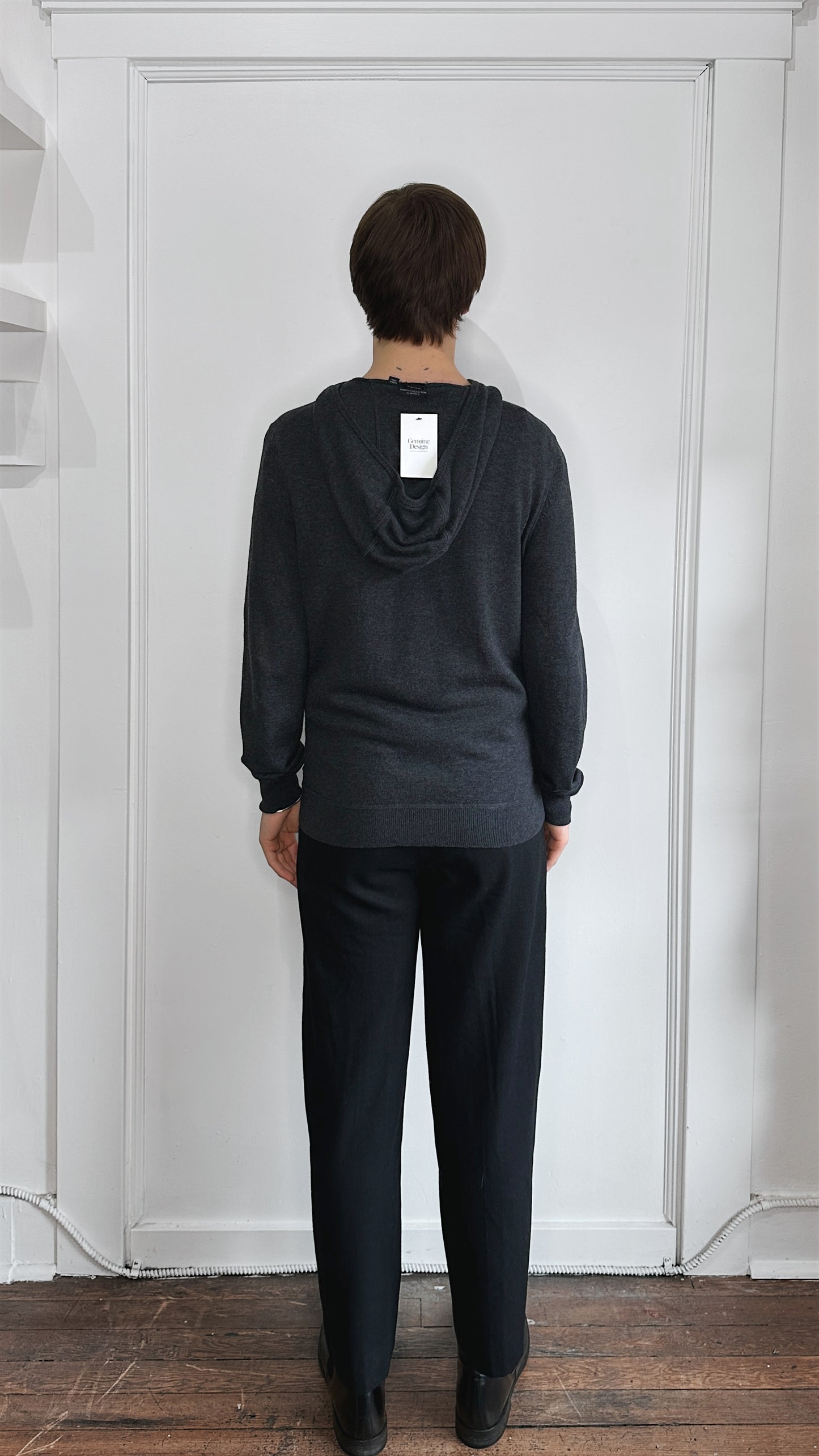 Hugo Boss Dark Grey Wool Blend Knit Hoodie Large