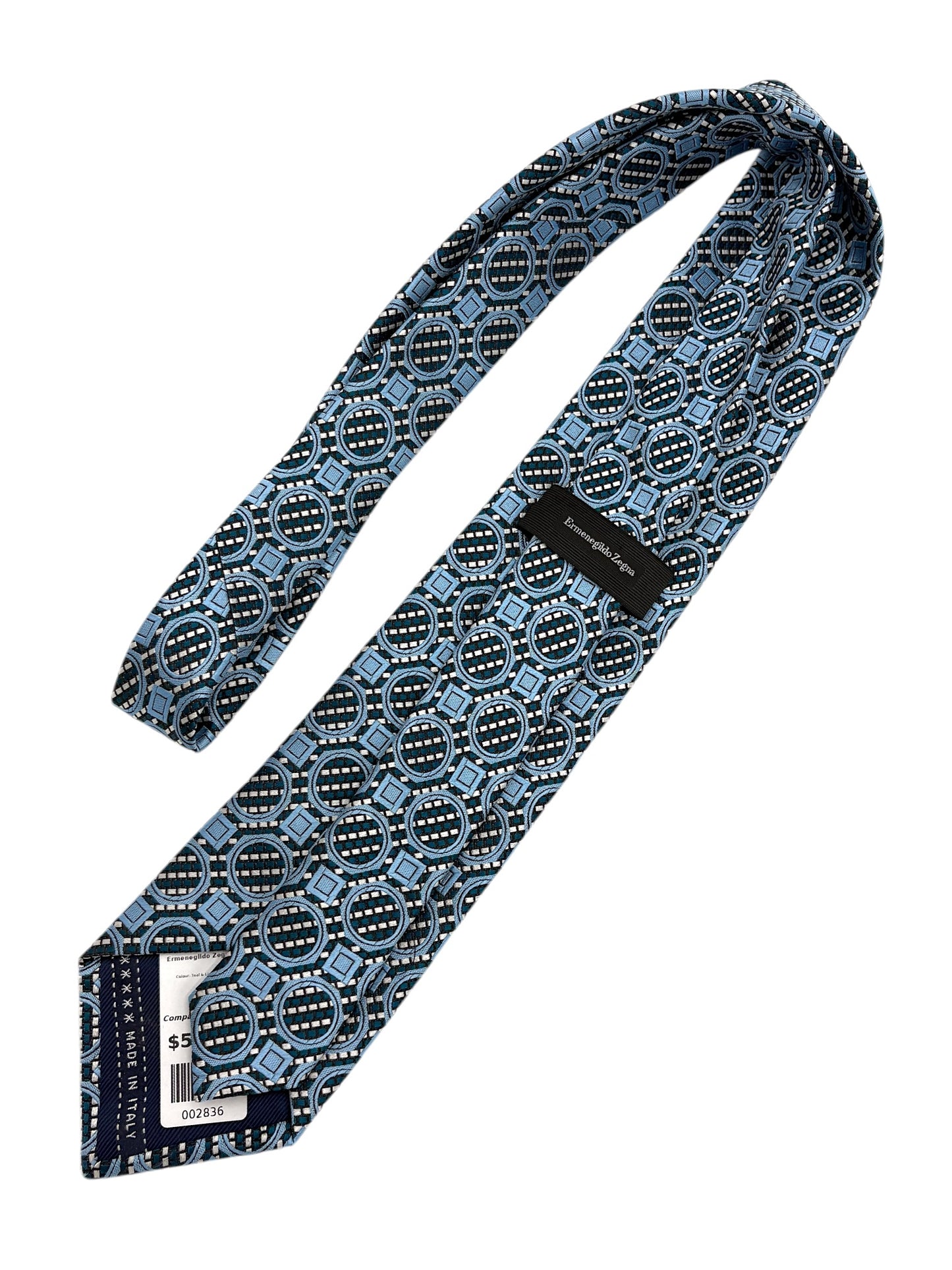Ermenegildo Zegna Teal & Light Blue Abstract Pattern Silk Tie