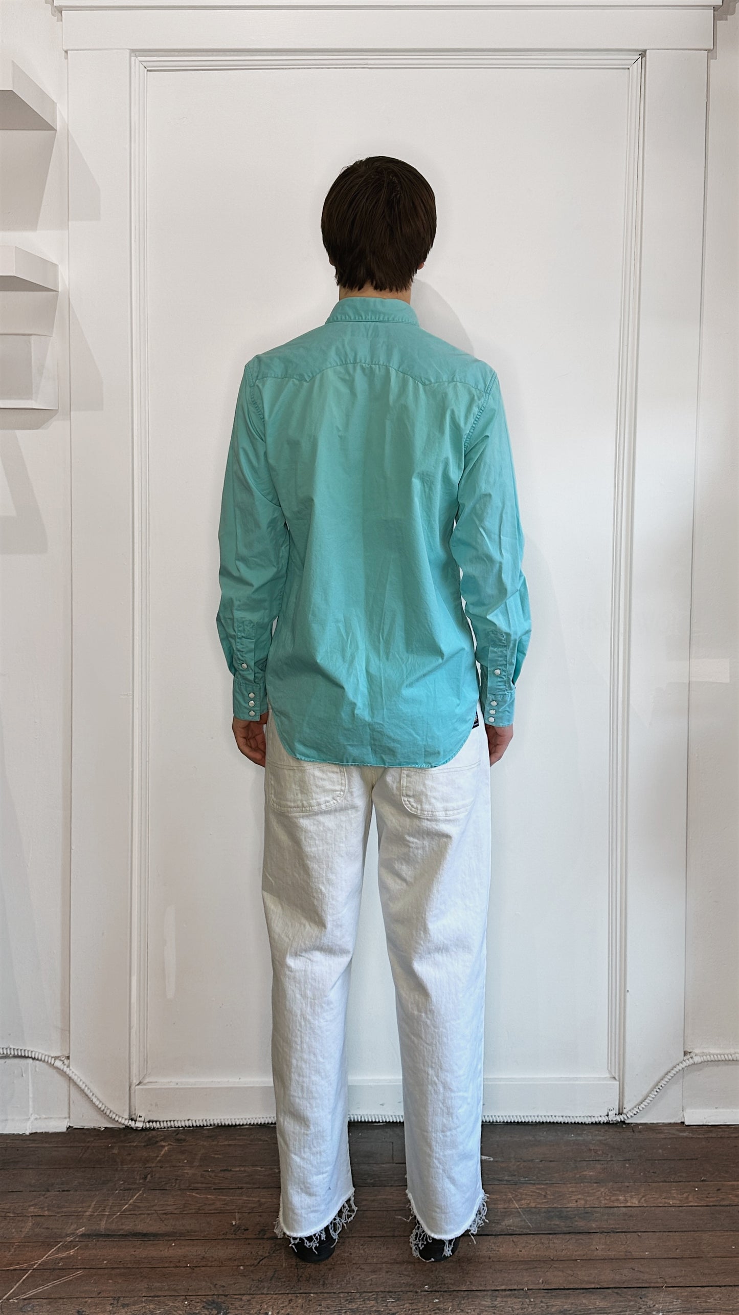RRL Teal Cotton Pearl Snap Western Shirt Medium