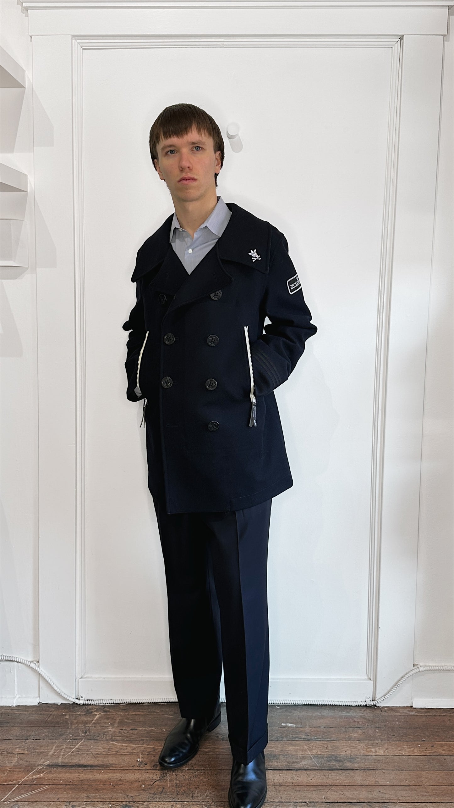 Adidas x Neighborhood Navy Blue Wool Peacoat Large