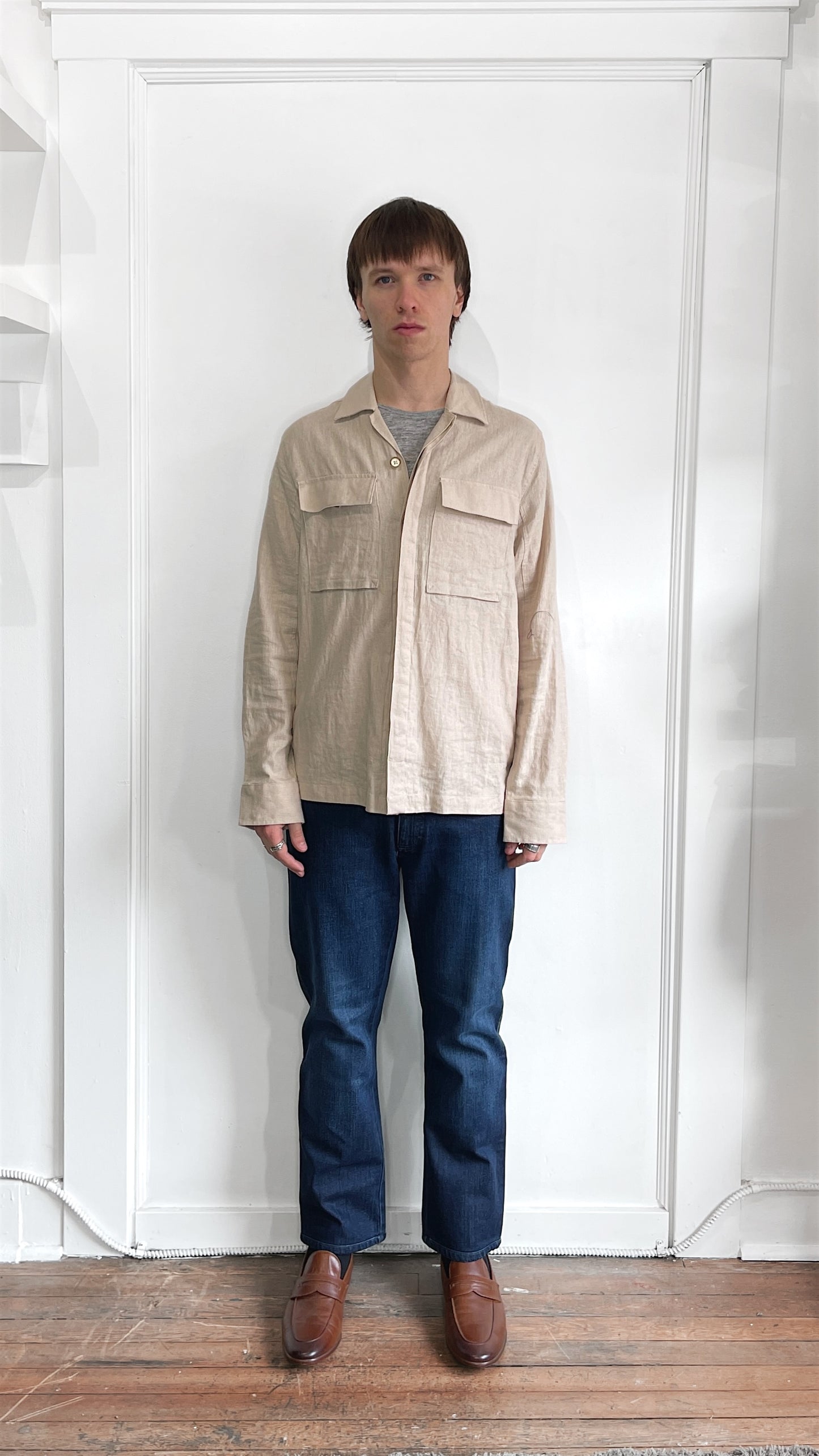 Bruno Positano Beige Linen Blend Shirt Jacket Small