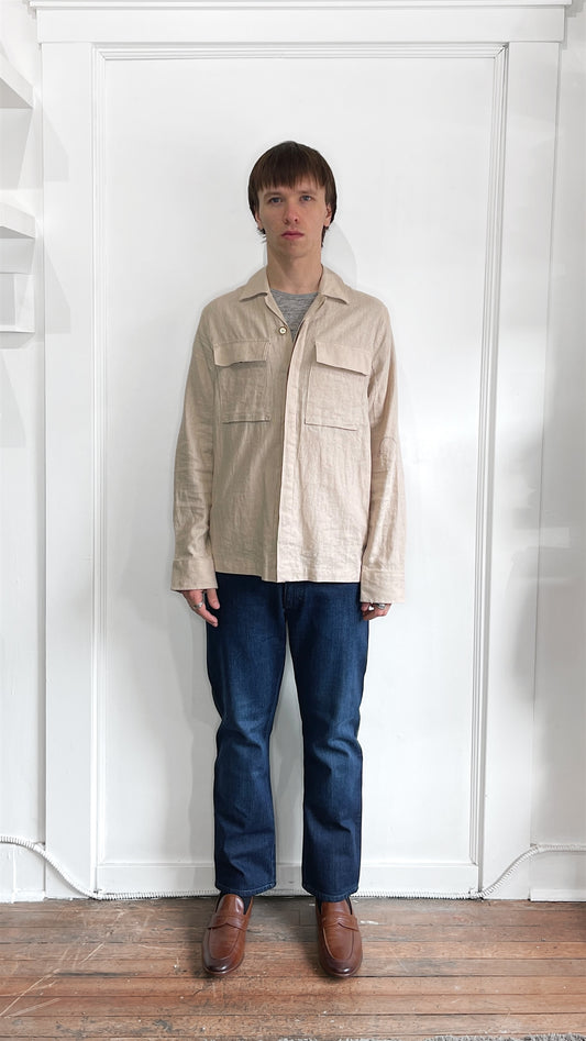 Bruno Positano Beige Linen Blend Shirt Jacket Small
