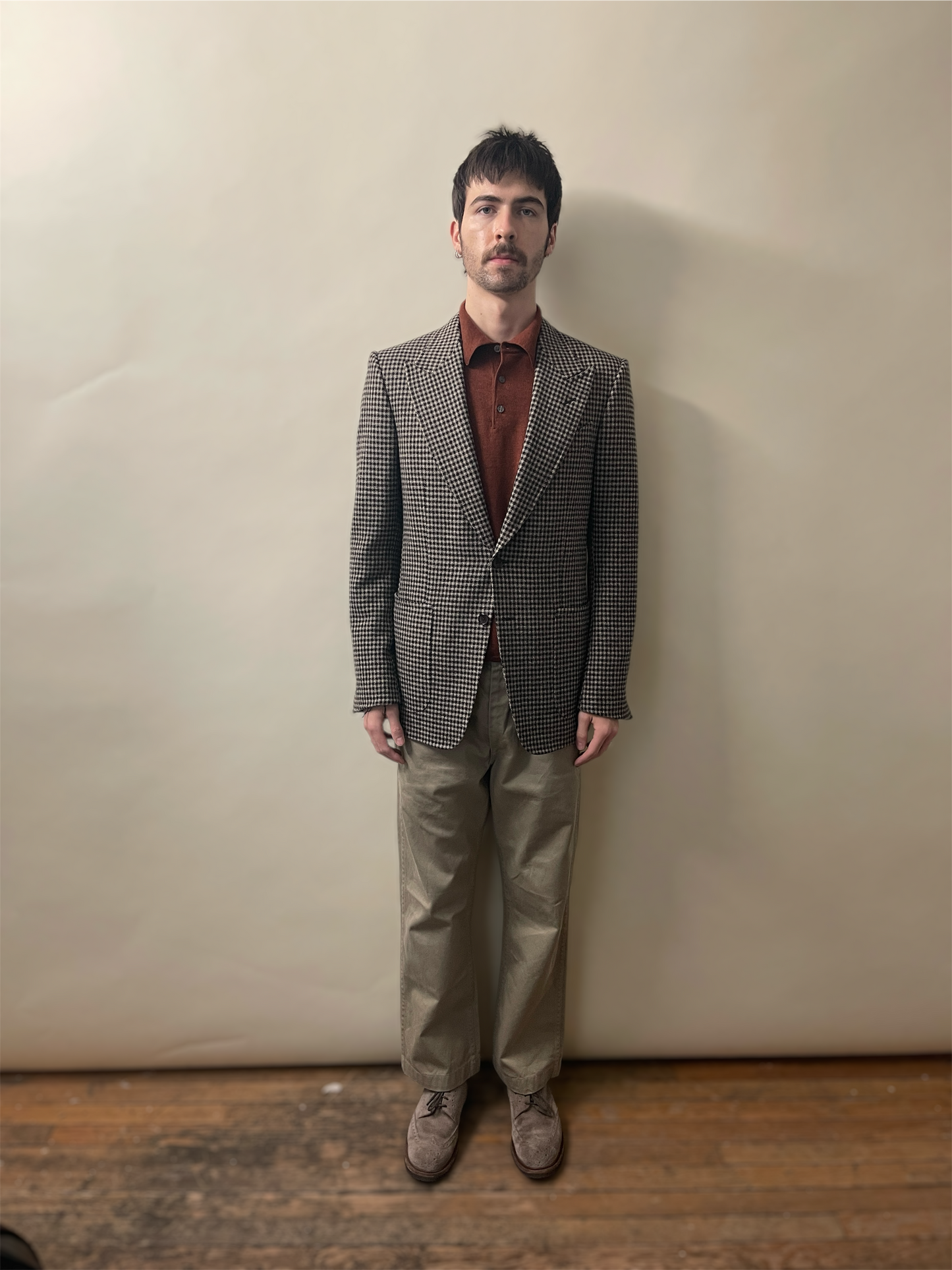 Tom Ford Dark Brown, Grey, & Yellow Glen Check Wool Cashmere Shelton Jacket 38R